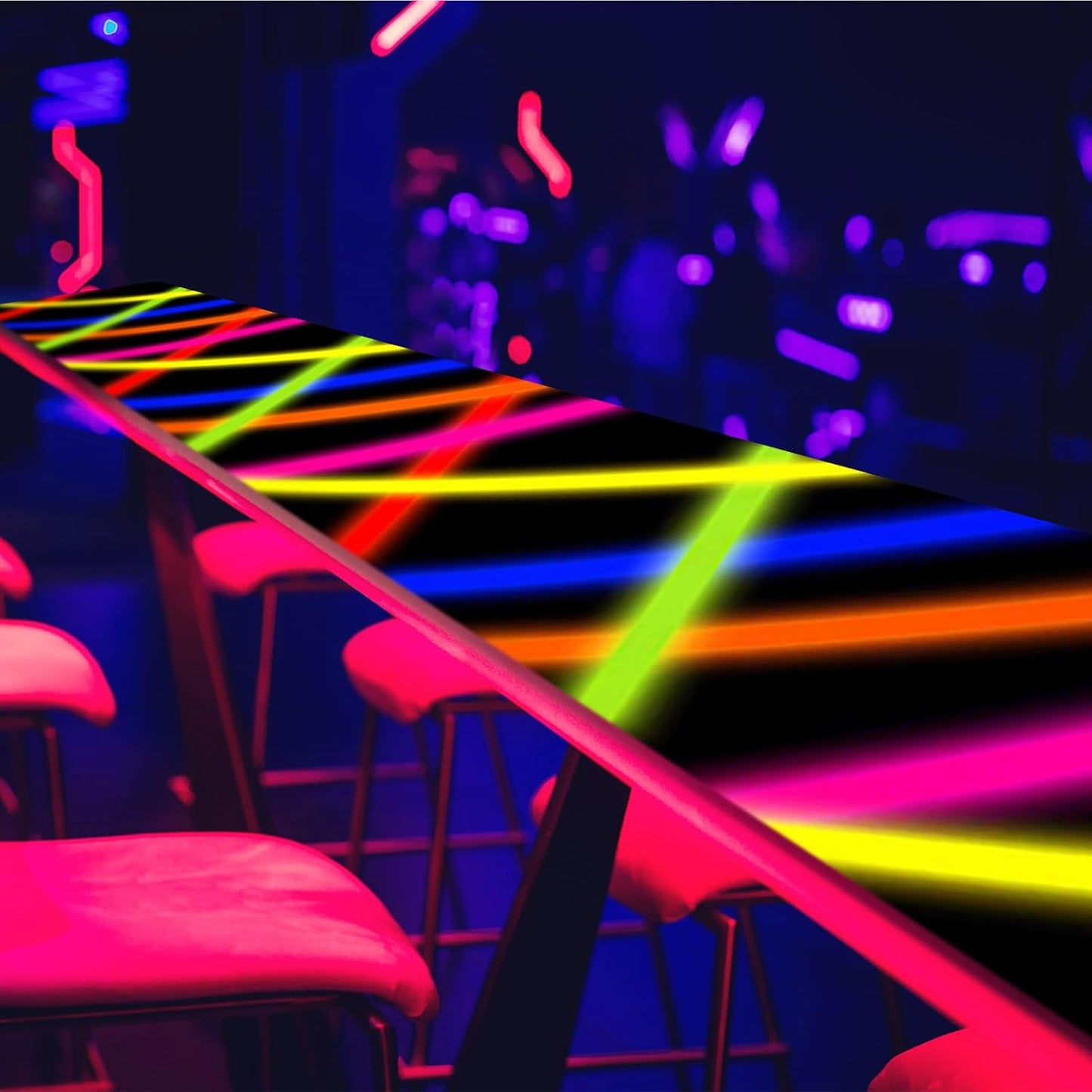 Haull 118 x 39 Inch Neon Light up Dance Floor Glow in The Dark Runner UV Reactive Blacklight Floor Aisle Runner Decor Wall Props for 80s 90s Neon Birthday Party Decorations(Glow Stick)