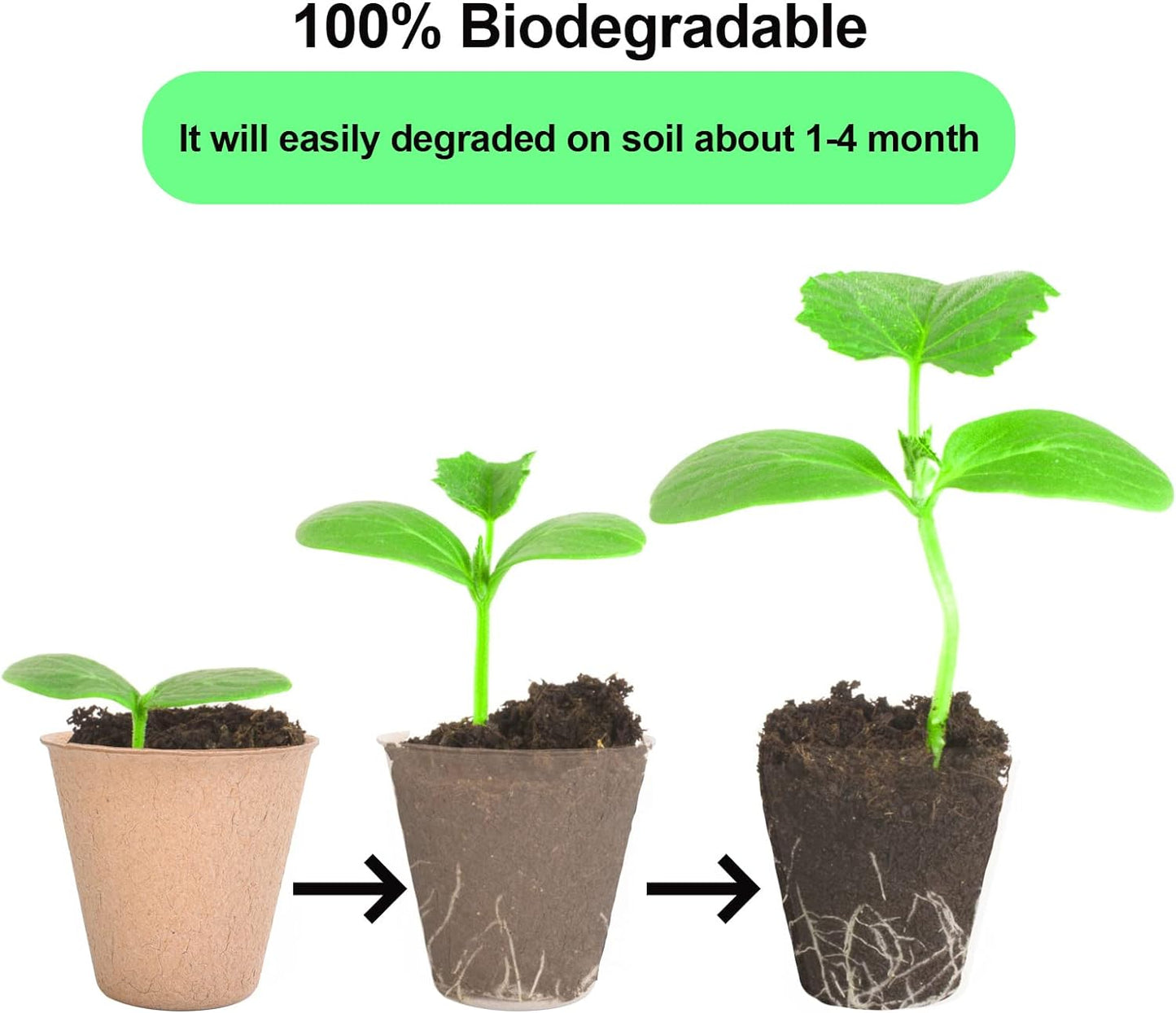 JERIA 100-Pack 3.15 Inch Peat Pots for Seedling with 100 Pcs Plant Labels,Outdoor Garden Germination Nursery Pots,Biodegradable Seed Starter Pots Kits