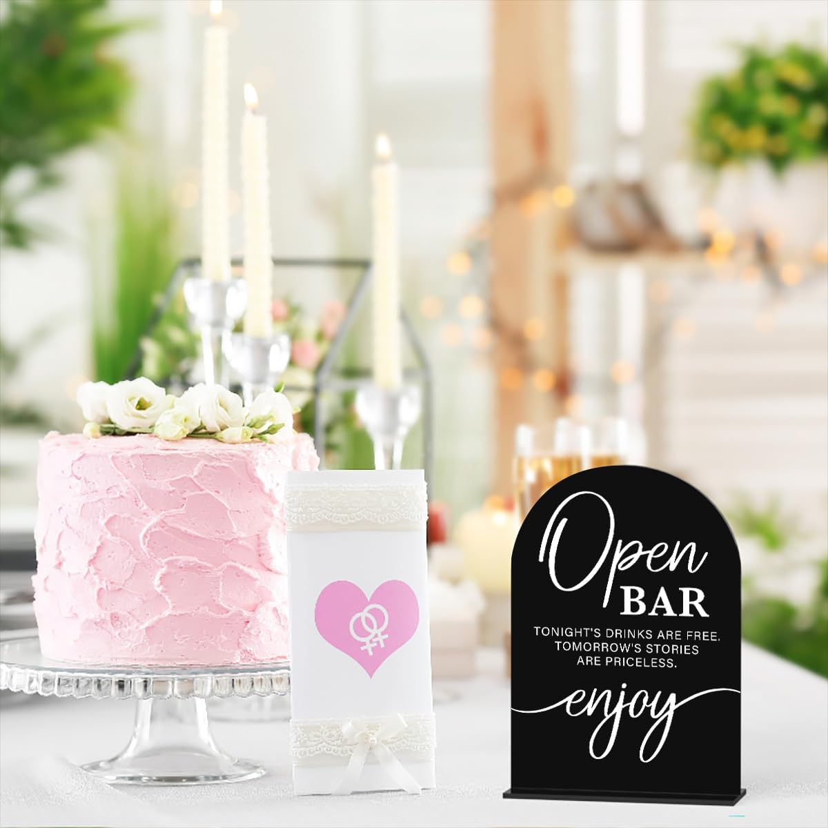 Acrylic Wedding Sign Wedding Signs for Ceremony Open Bar Sign for Wedding Modern Calligraphy Arch Acrylic Table Top Sign for Wedding Reception and Event Party Table(black)