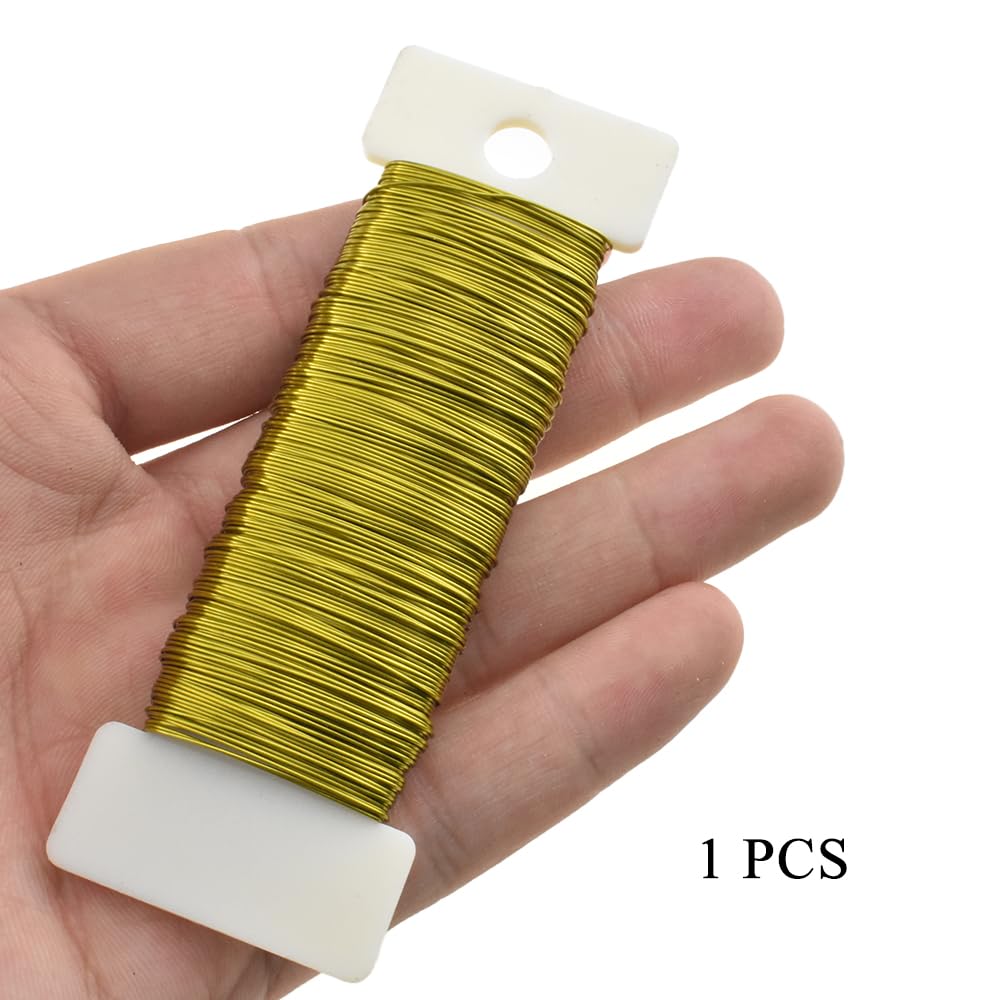 HAHIYO 26Gauge Golden Metal Floral Wire - 1 Roll, 38 Yards (115 Feet) - Flexible Paddle Wire for Craft, Christmas Wreath, Flower Arrangement, Bouquet Wrapping, Wedding, DIY