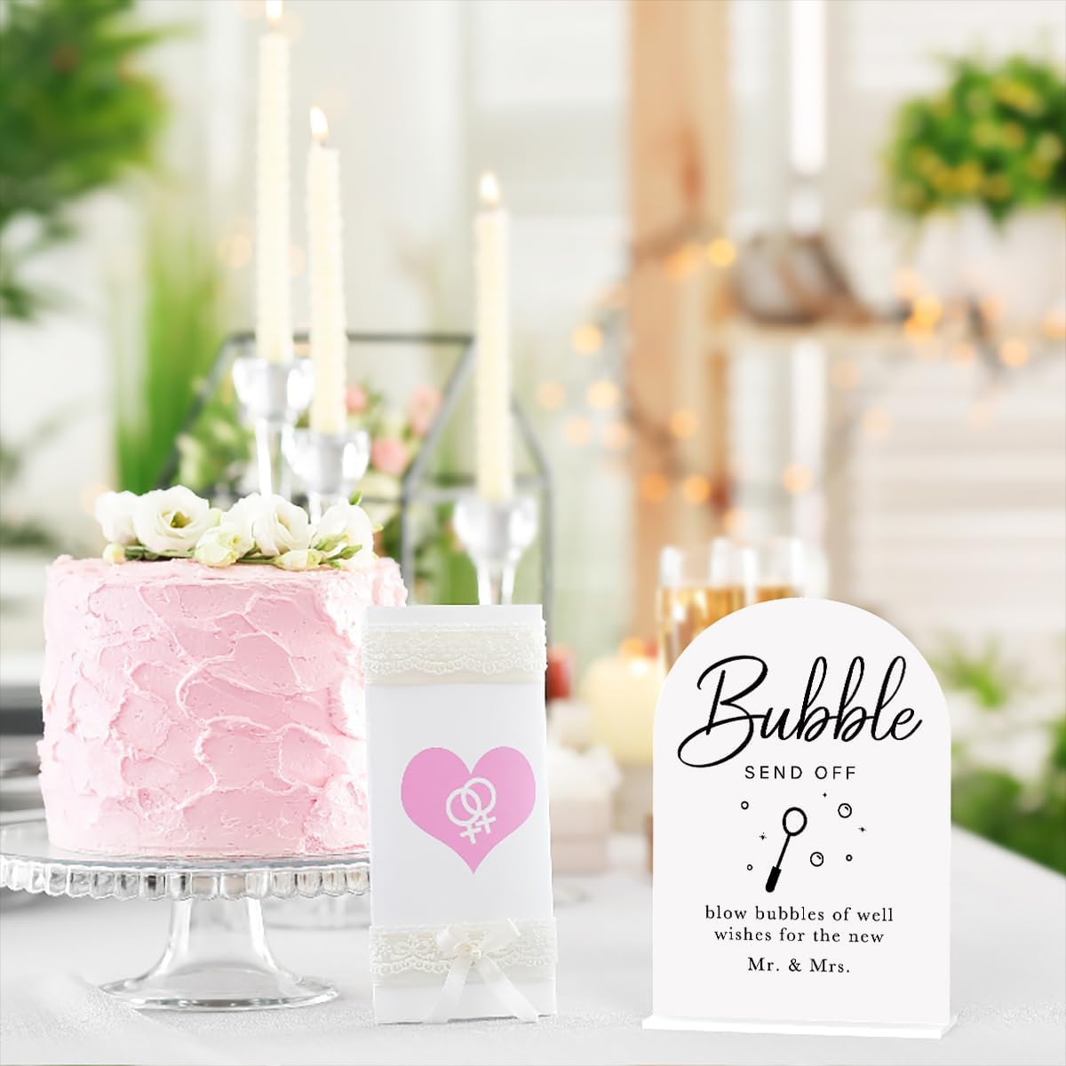 Acrylic Wedding Sign Wedding Signs for Ceremony Bubble Send Off Sign for Wedding Modern Calligraphy Arch Acrylic Table Top Sign for Wedding Reception and Event Party Table(white)