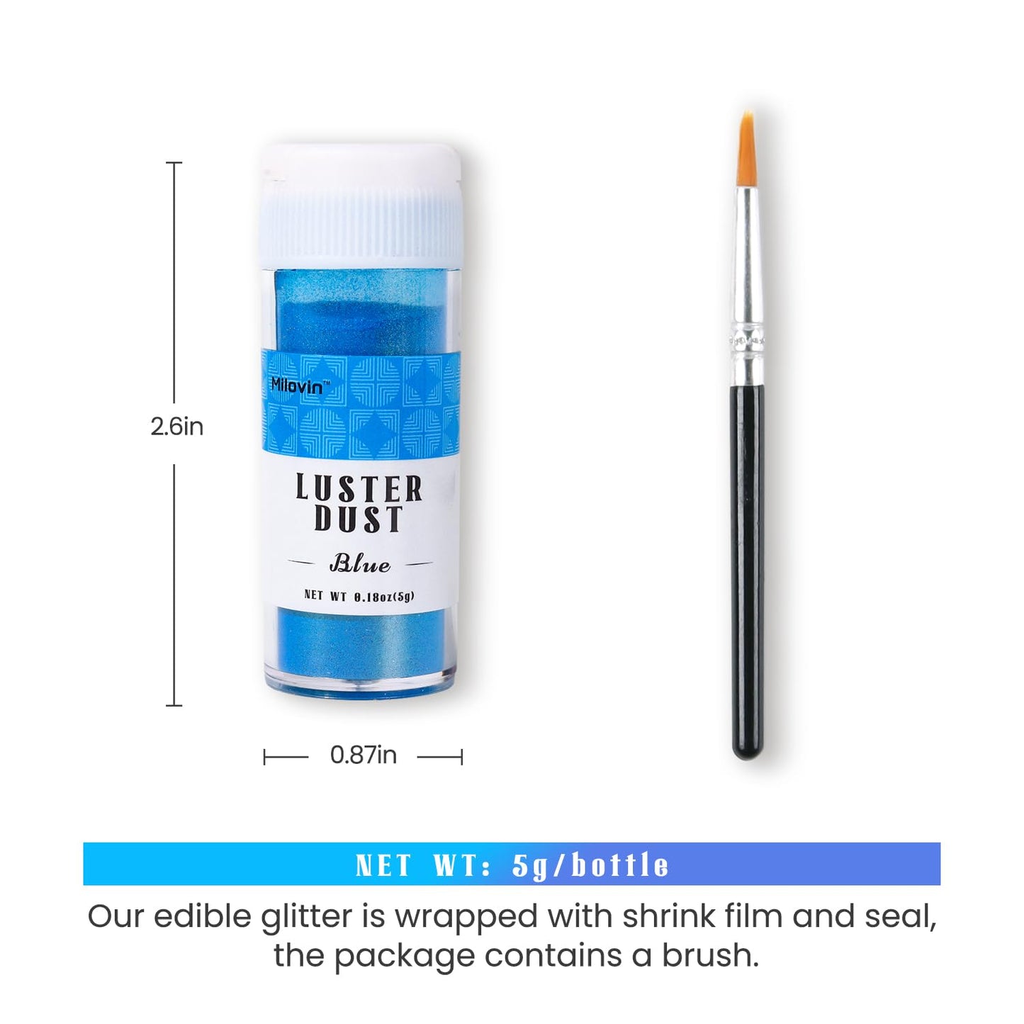 Blue Edible Glitter for Cake Decorating, 5g Luster Dust Edible, Edible Glitter for Cocktails, Cake, Strawberries, Chocolate, Ice Cream, Cookies, Cupcakes, and Waffles(0.18oz, Blue)