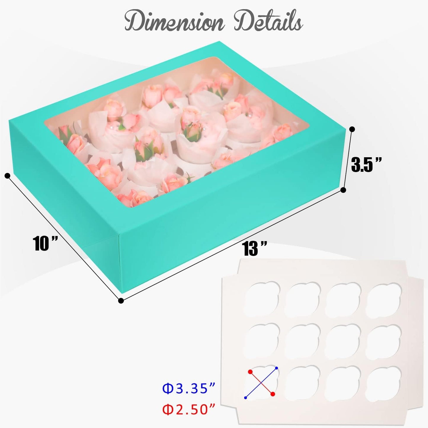 12 Cupcake Containers 10-Packs Cupcake Box Cupcakes Carrier, Mint Blue 12 Cupcake Boxes with Window 13"x10"x3.5"
