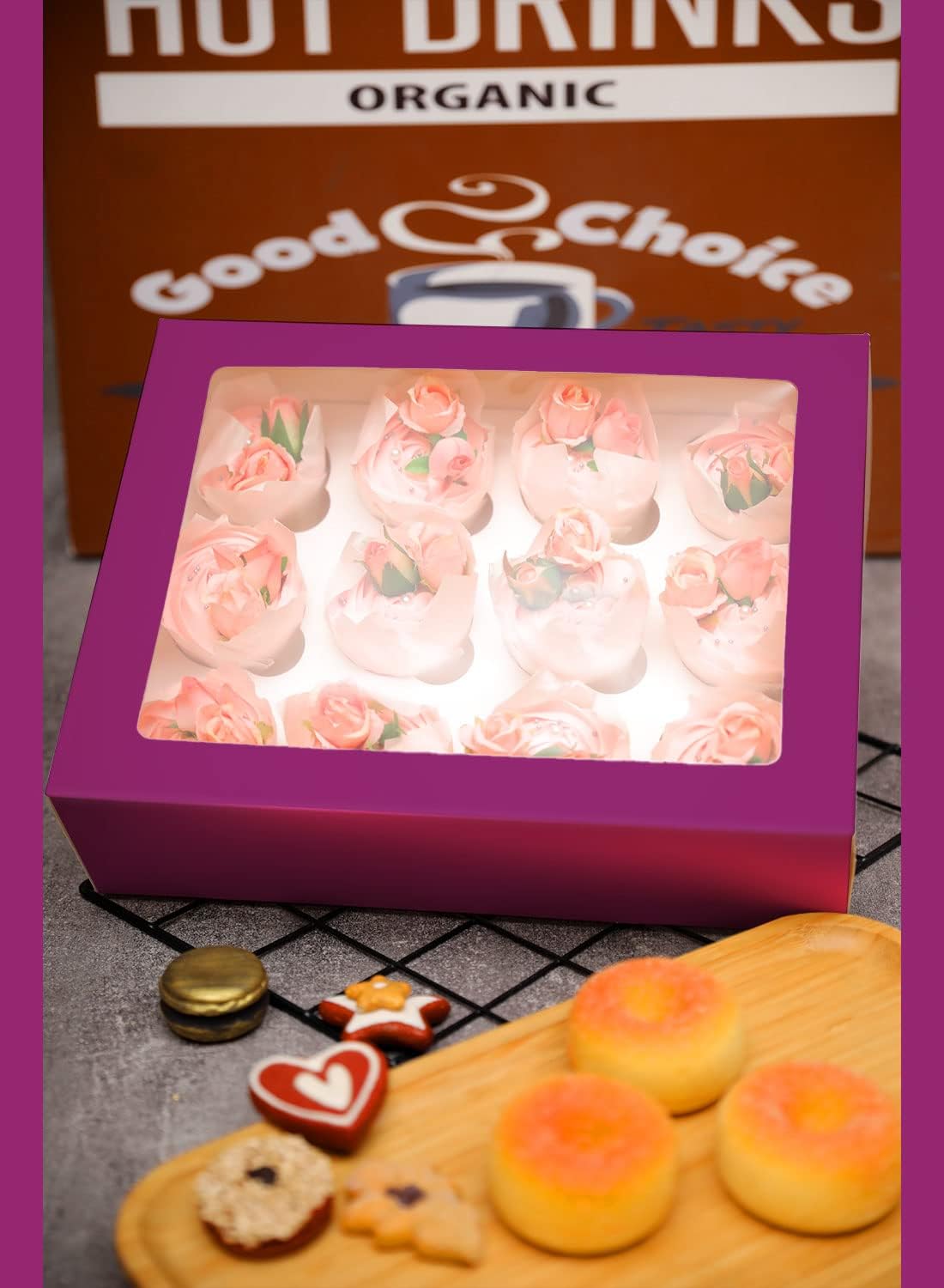 12 Cupcake Containers 10-Packs Deep Purple Cupcake Box Cupcakes Carrier, 12 Cupcake Boxes with Window 13"x10"x3.5"(Auto-pop up)