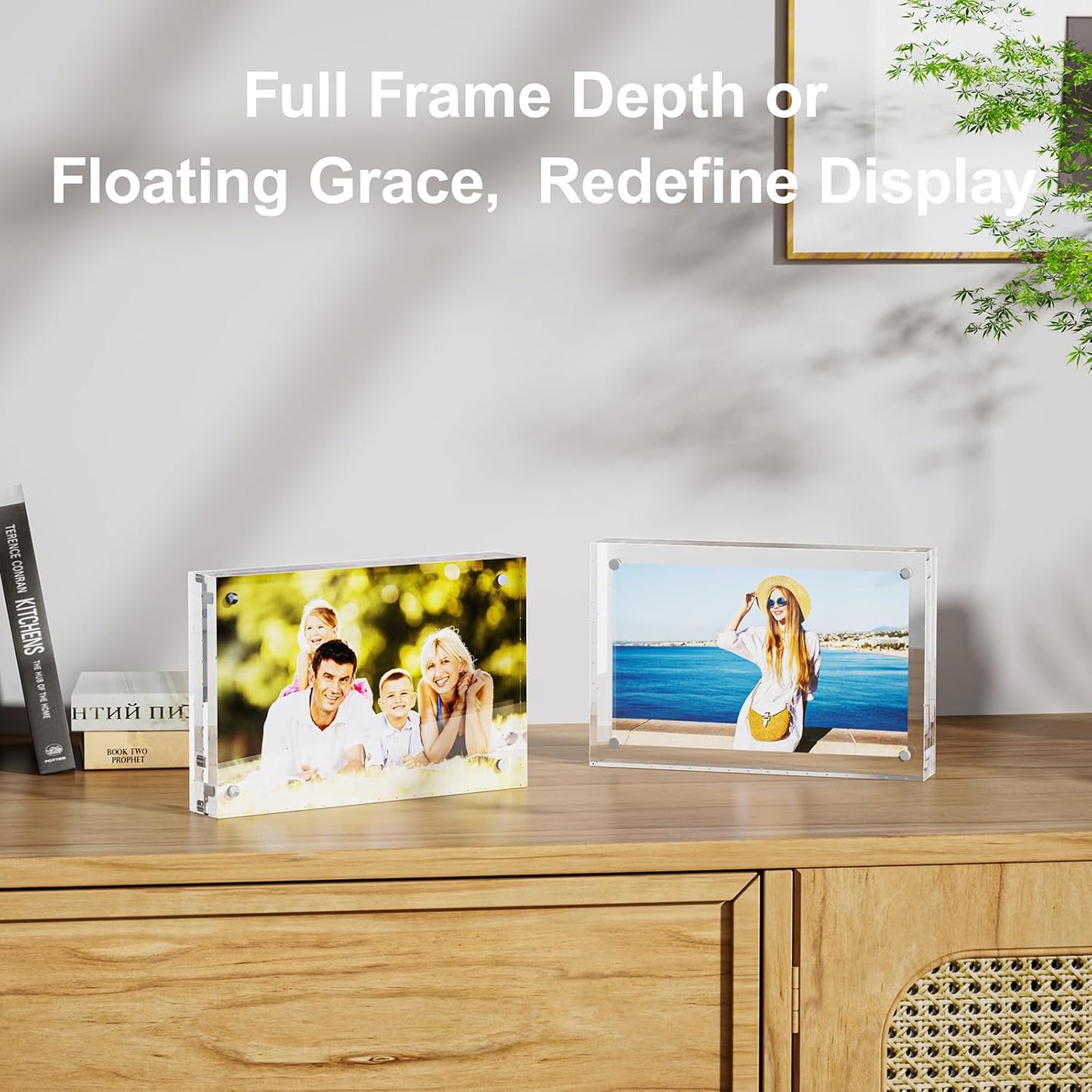 2 Pack 5x7 Acrylic Picture Frames - 20% Thicker Double Sided Magnetic Frame with UV Protection - Freestanding Clear Frameless Display for Tabletops - Modern Photo Frame Set for Home & Office Decor