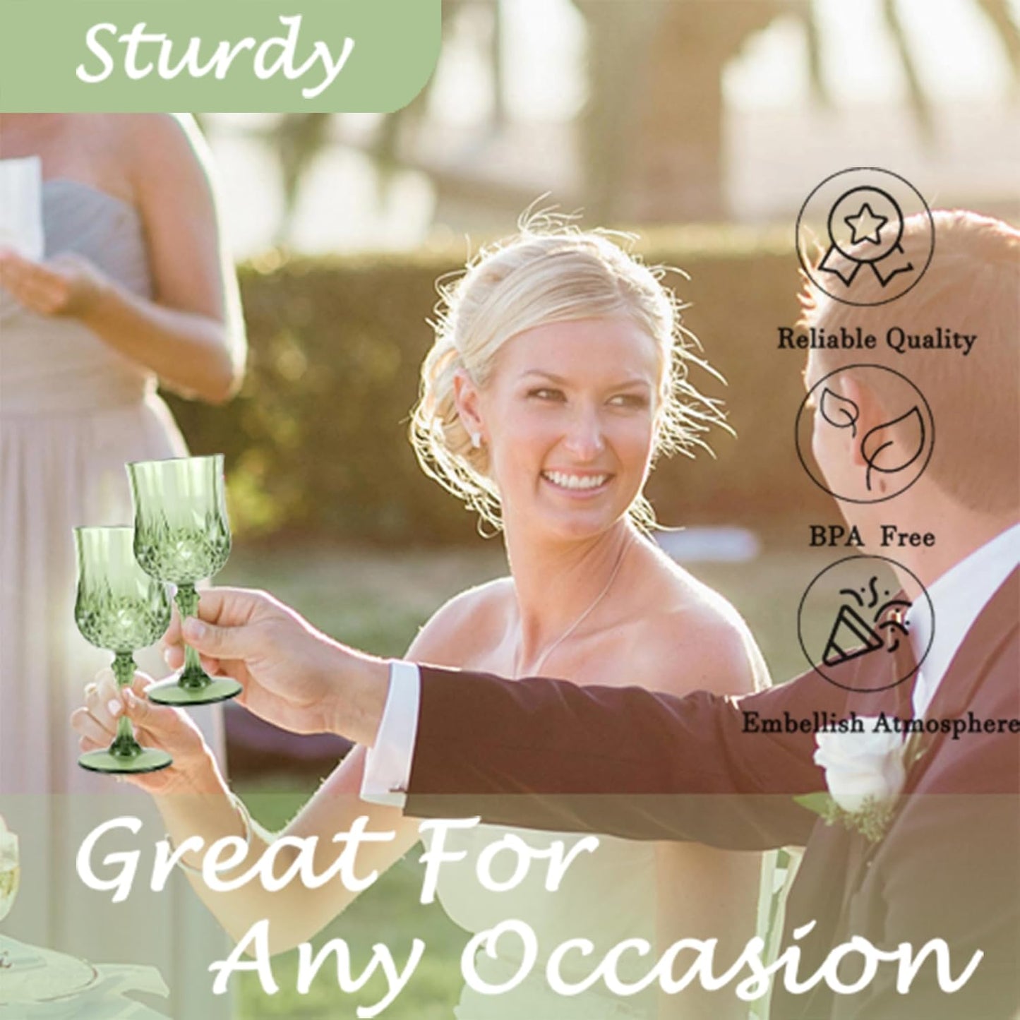 Plastic Wine Glasses,Plastic Goblets Vintage Style Cordial Drinking Glasses for Wedding Reception, Grand Event Party Supplies (12, New Green)