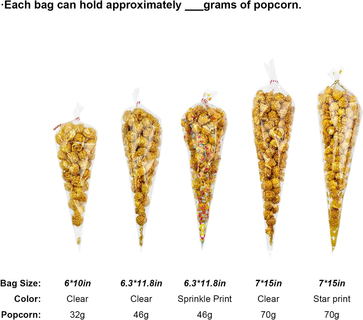 EKAPACKAGING 100Pcs 7x15 Inches Clear Cone Shaped Treat Cellophane Bags Twist Tie Triangle Christmas Party Favor Cotton Candy Bags With Ties For Popcorn, Chocolates, Ice Cream Cone