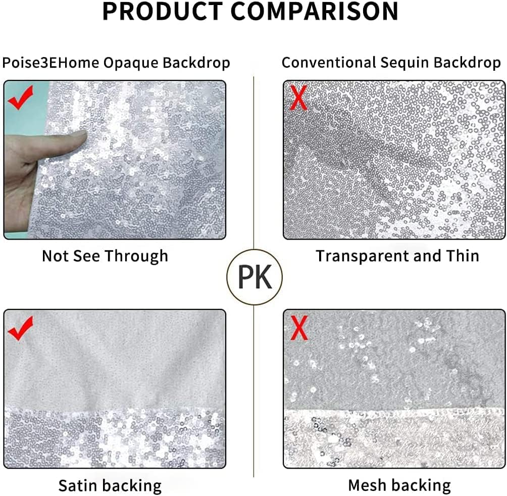 Poise3EHome 7Ft x 7Ft Silver Sequin Backdrop, Glitter Thick Satin Sequin Background Drapes, Sequence Xmas Thanksgiving Backdrop for Wedding Party Holiday Festival Decor