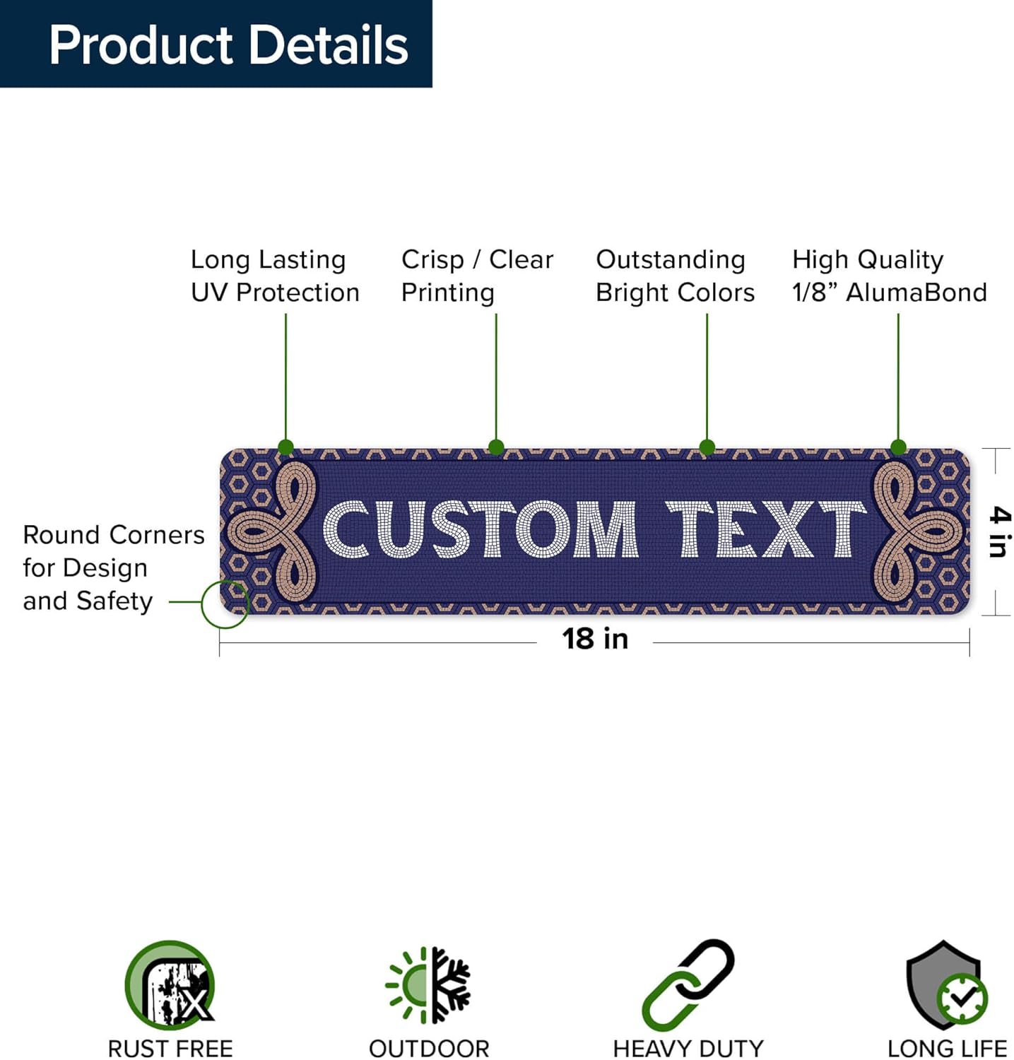 Custom Sign, Custom Street Sign, 11 Font Colors, 13 Font Styles, 4 Hole Options, 22 Sizes, 4x18 Inches, Rust Free DiBound, Fade Resistant, Made in USA by My Sign Center (Fauxsaic 1)