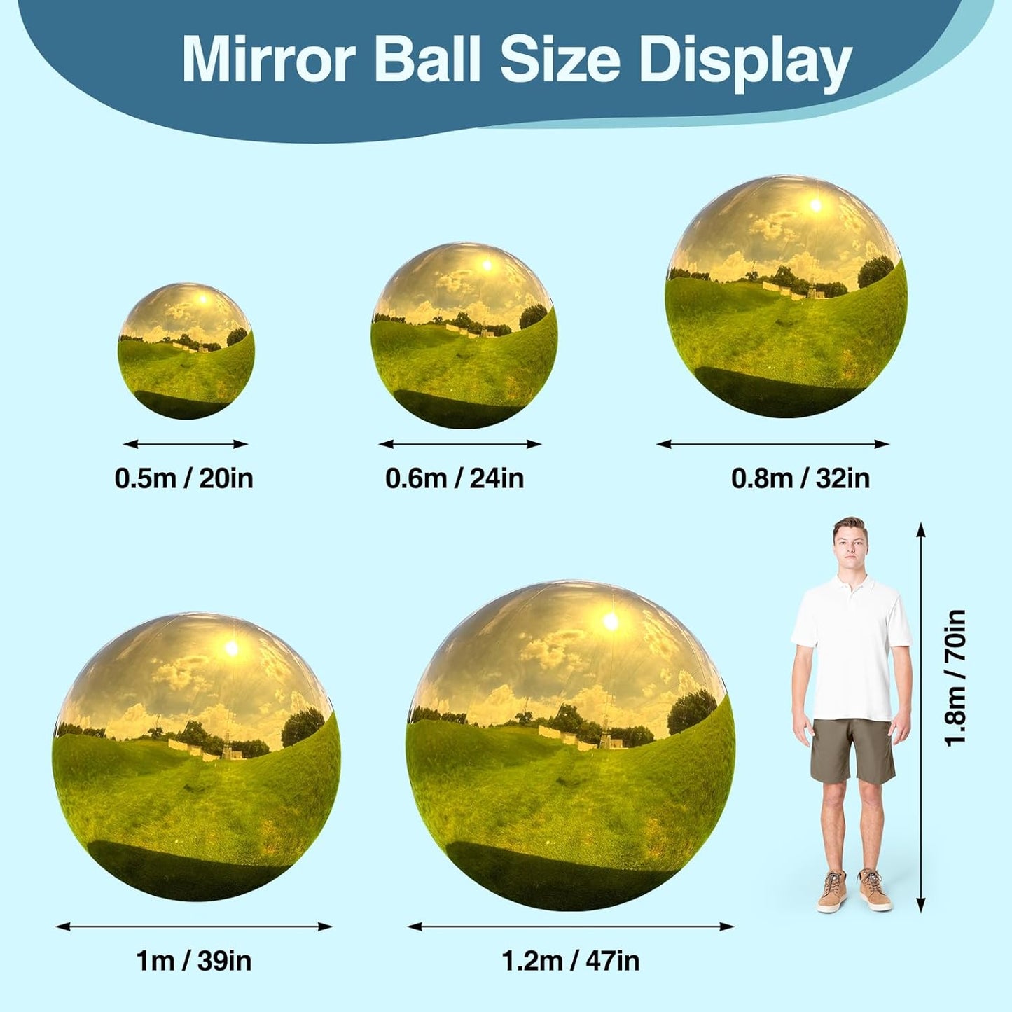 3PCS Glod Inflatable Mirror Ball, Big Shinny Balls Reusable Large PVC Disco Ball Balloon for Large Event Decoration, Party, Concerts, Stage, Wedding Decor, Without Air Pump