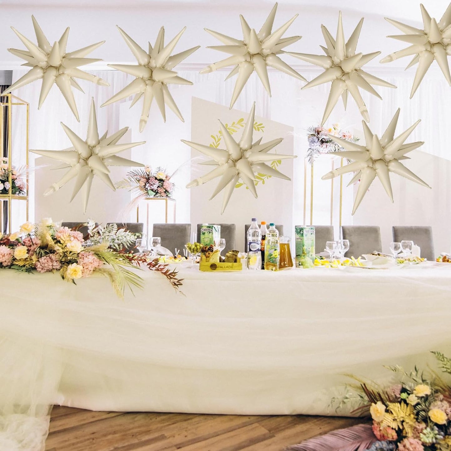 Cream White Star Balloons,9Pcs 22Inch Cream White Explosion Spike Cone Helium Polyester Film Star Foil Balloons for Birthday Anniversary Baby Shower Wedding Disco Party Decorations