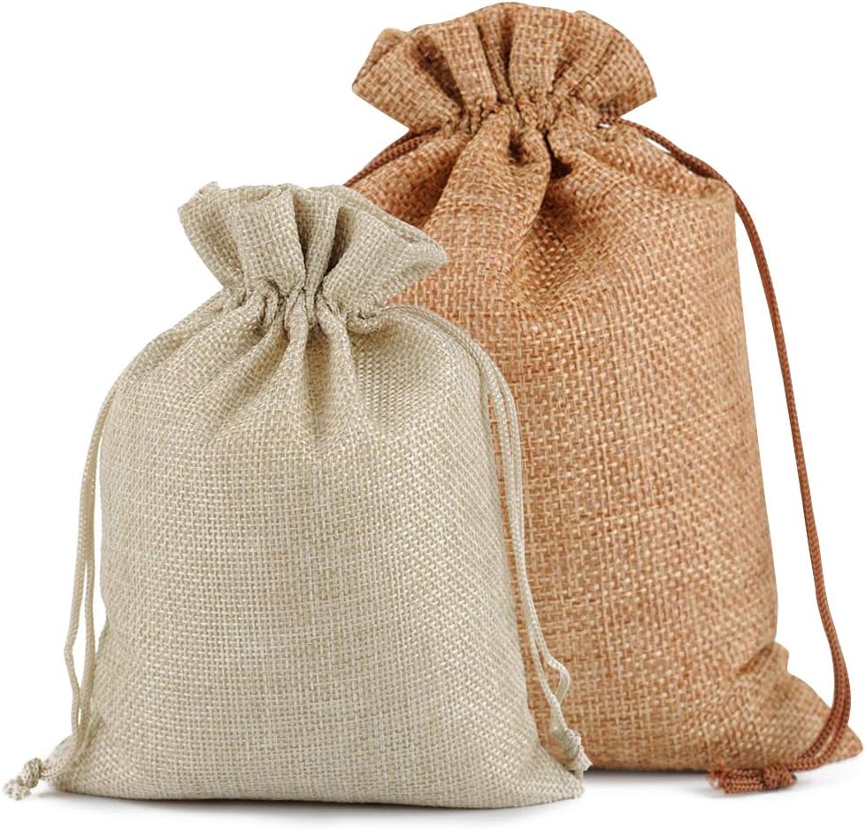 Lucky Monet 25/50/100PCS Burlap Gift Bags Wedding Hessian Jute Bags Linen Jewelry Pouches with Drawstring for Birthday, Party, Wedding Favors, Present, Art and DIY Craft (100Pcs, Cream, 5” x 7”)