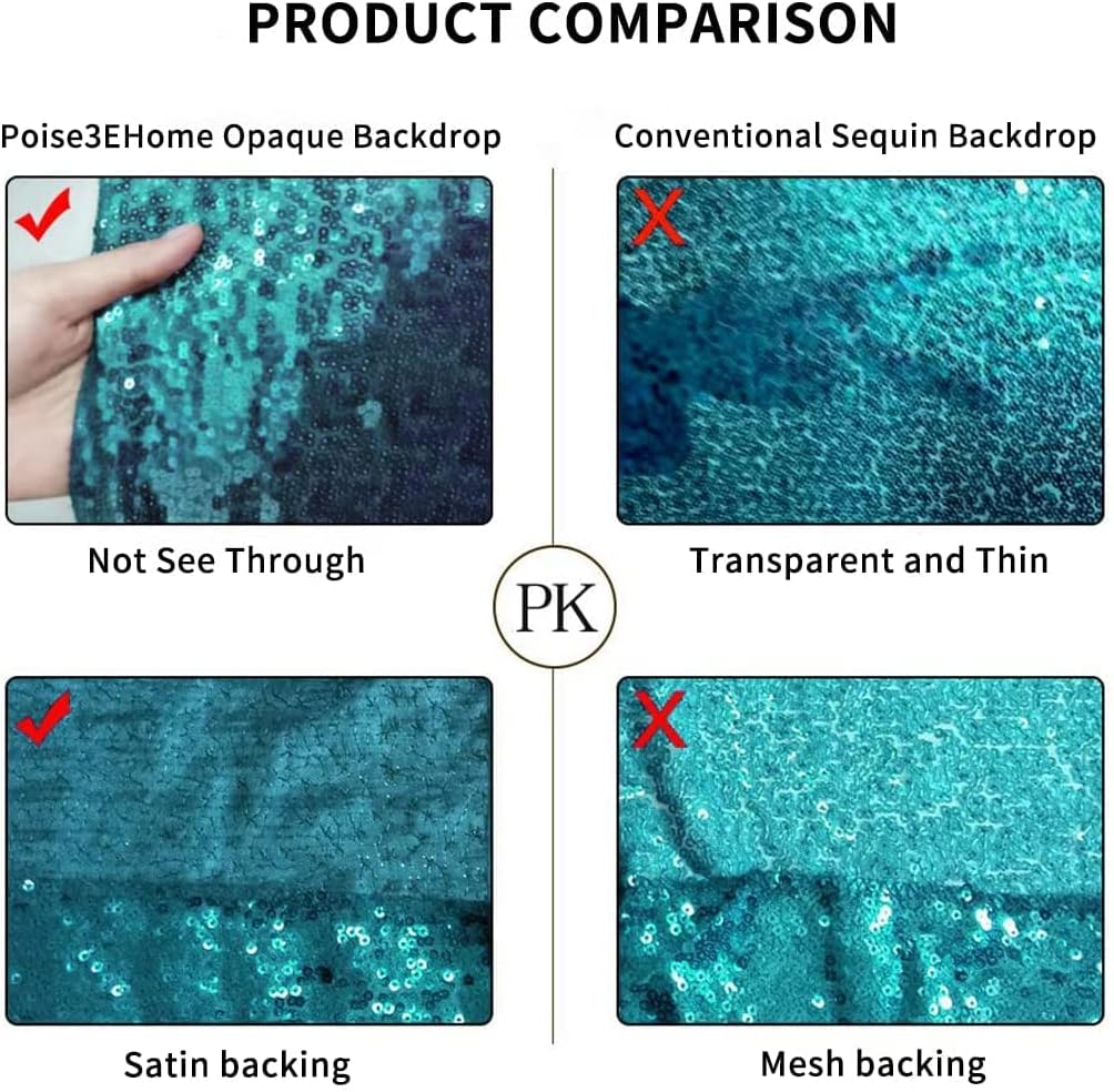 Poise3EHome 8Ft x 10Ft Teal Sequin Backdrop, Glitter Thick Satin Sequin Background Drapes,Sequence Xmas Thanksgiving Backdrop for Wedding Party Holiday Festival Decor