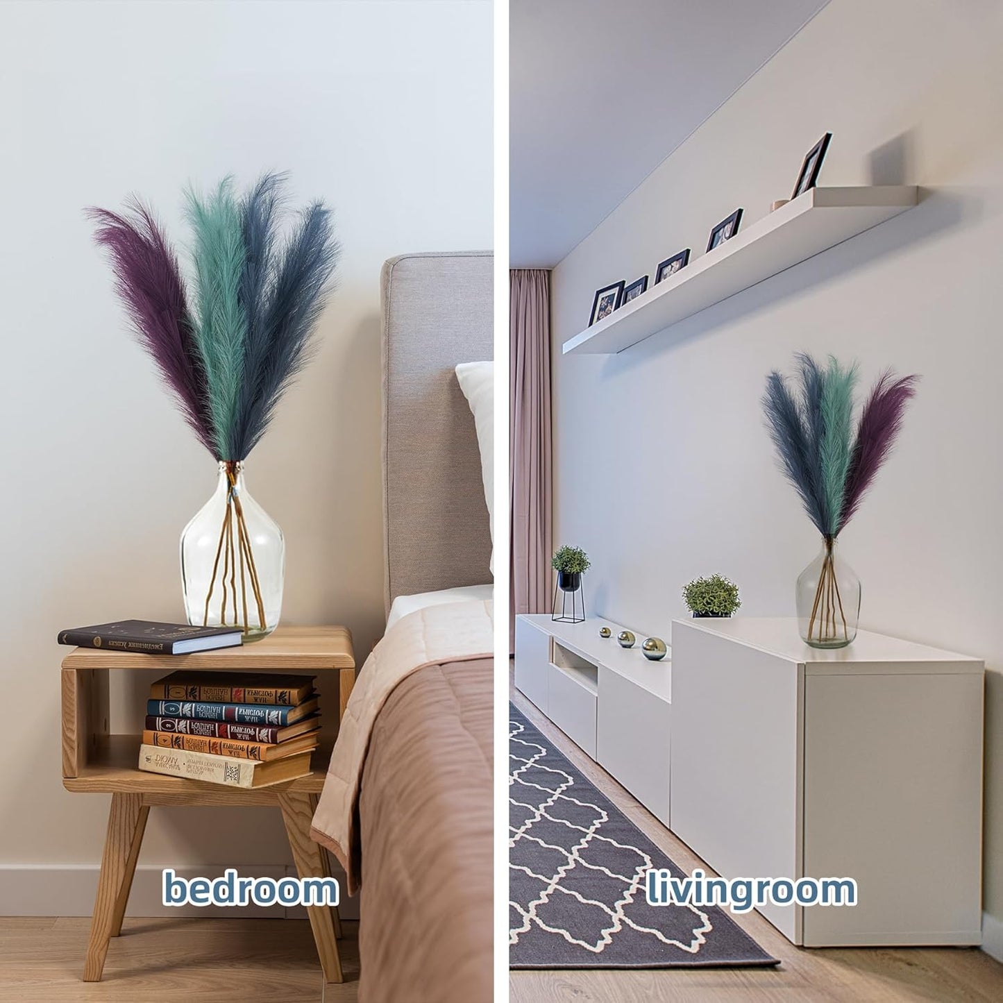 EVODIS Pampas Grass Decor Tall, 43"/110cm Faux Pampas Grass 6 Stems Large Pompass Grass Branches Tall Bulk Boho Flower Arrangement for Home Room Wedding Party Decor