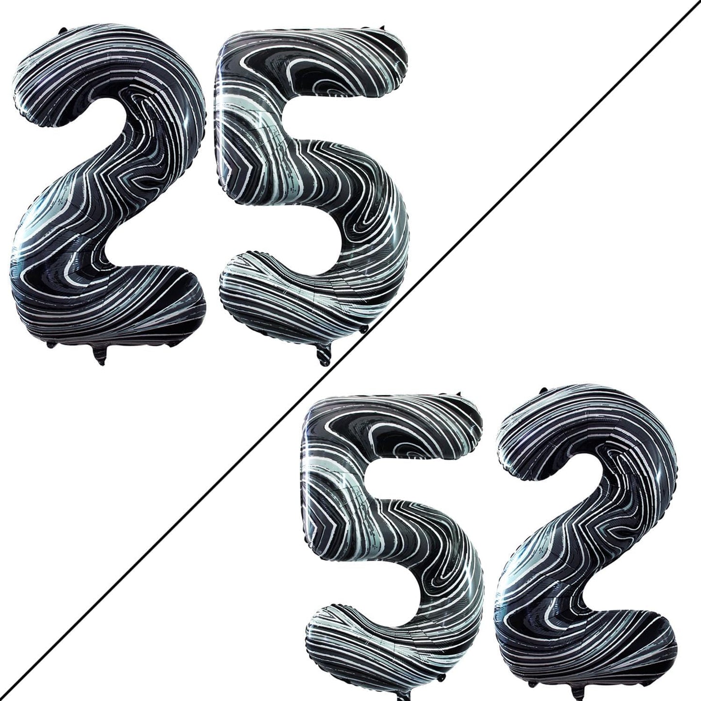 GOER Number 25 Balloons for 25th Birthday Party Decorations,42 Inch Jumbo Foil Helium 52 Balloons for 52nd Birthday Party Decoration (Marble Black)