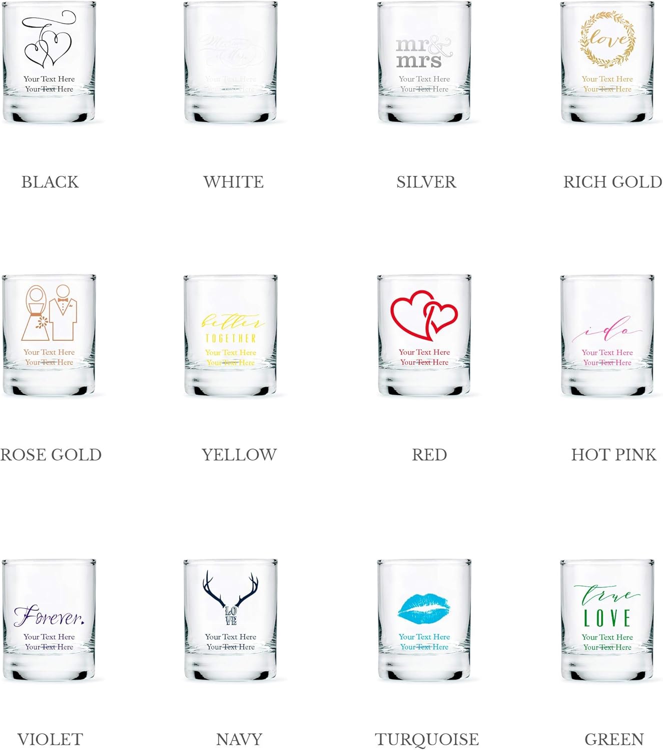 WEDDINGSTAR Personalized 2.75oz Shot Glass Customizable Full Color Print - 72 pack
