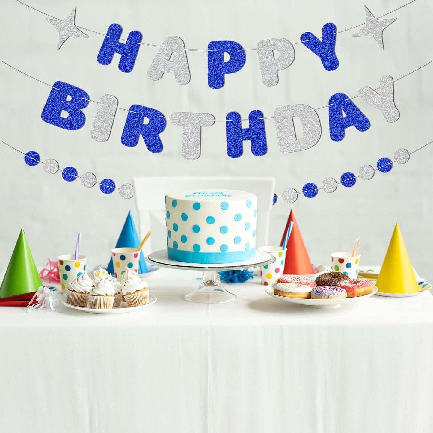 Royal Blue and Silver Happy Birthday Banner-Happy Birthday Decorations for Boys Men,Glitter Garland Sign for 6st 10st 13st 17st Blue Party Decor,Bday Backdrop Supplies