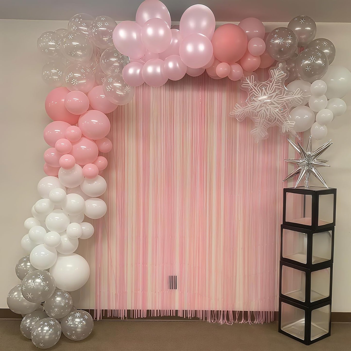 Pink Winter Wonderland Balloons, 50 Pcs 12 Inch Pearl White Balloons Pastel Metallic Pink Balloon for Girls Womem Winter Christmas Wonderland Birthday Baby Shower Ice Snow Princess Party Decorations