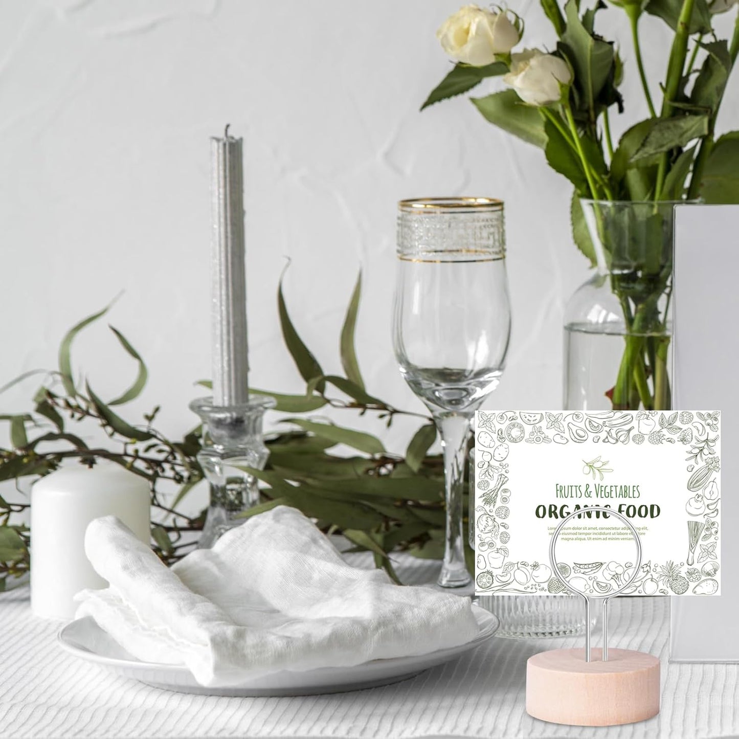 Table Number Holders Pack of 10 Metal Wire with Wooden Base for Better Stability Place Card Holders - Centerpieces, Picture Photo Sign Stands for Weddings, Party, Birthdays -Silver