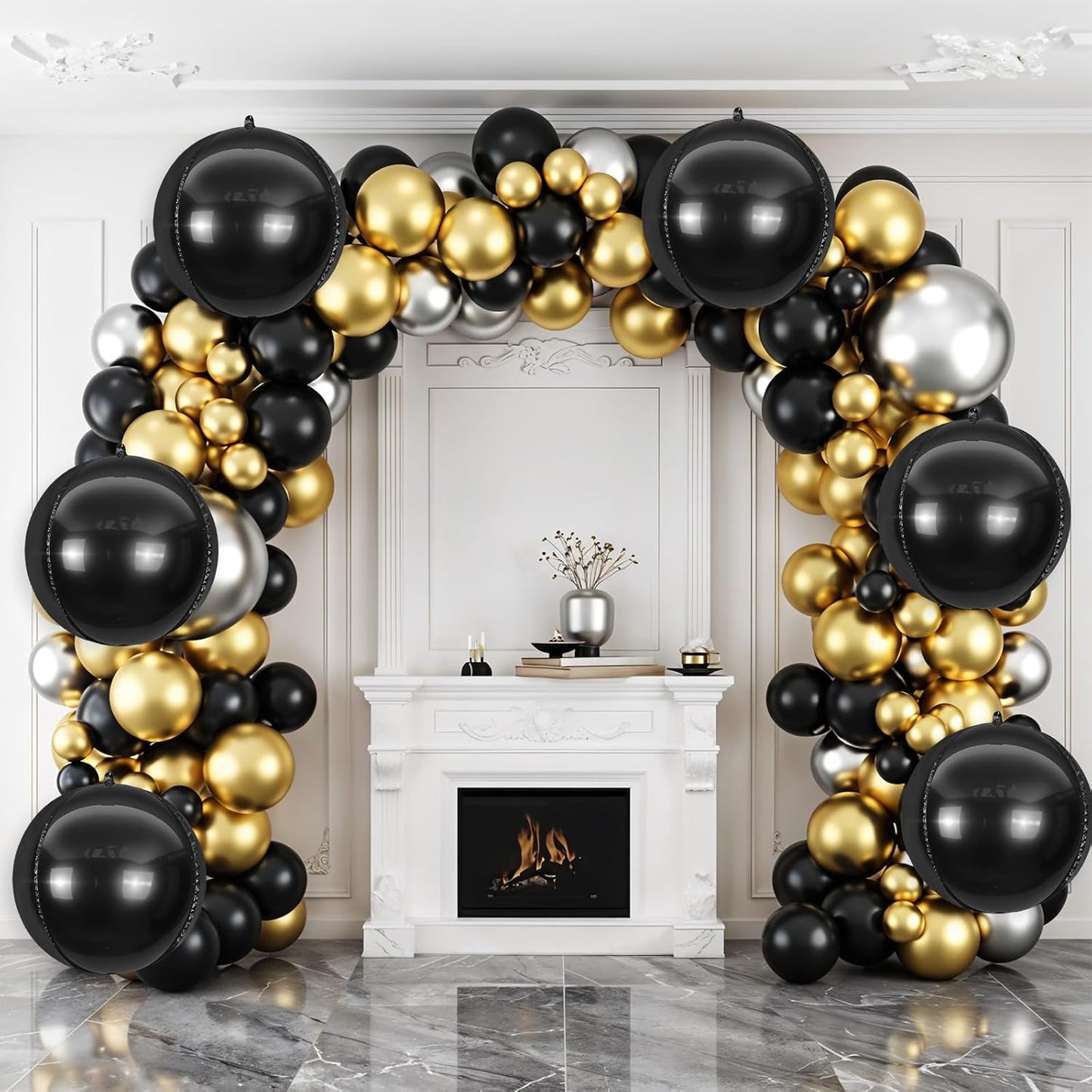6Pcs Black Round Foil Balloons,Giant 4D Round Ball Balloons,22 Inch Metallic Black Balloon for Birthday Wedding Graduation Prom Party Decorations