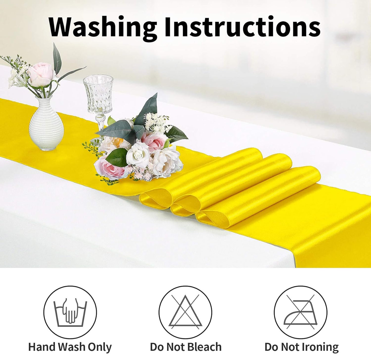 10-Pack Satin Table Runner Yellow 12 x 108 inches Long, Table Runners for Wedding, Birthday Parties, Banquets Decorations(10 Pack, 12x108 Inch, Yellow)