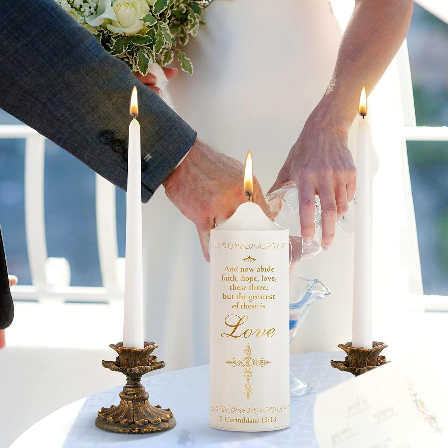 Frienda Unity Candles for Wedding Ceremony Set Wedding Unity Taper Candles Catholic Religious Ceremony Accessories(Charming Style)