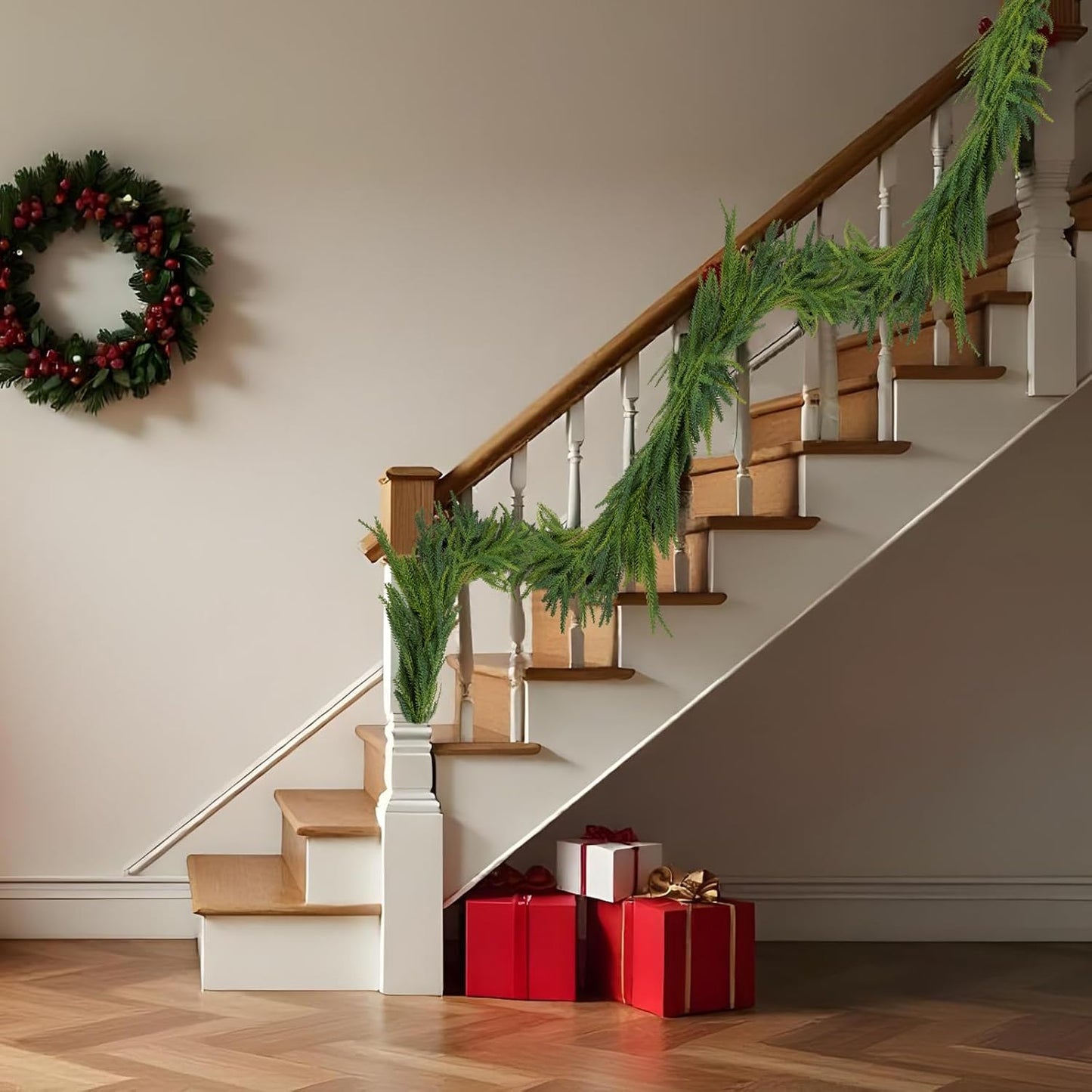 3 Pcs Artificial Norfolk Pine Garlands Christmas, 6 FT Dense Real Touch Winter Pine Garland Ornament, Green Artificial Greenery Garland for Table, Mantle, Wall, Indoor, Outdoor Christmas Decorations