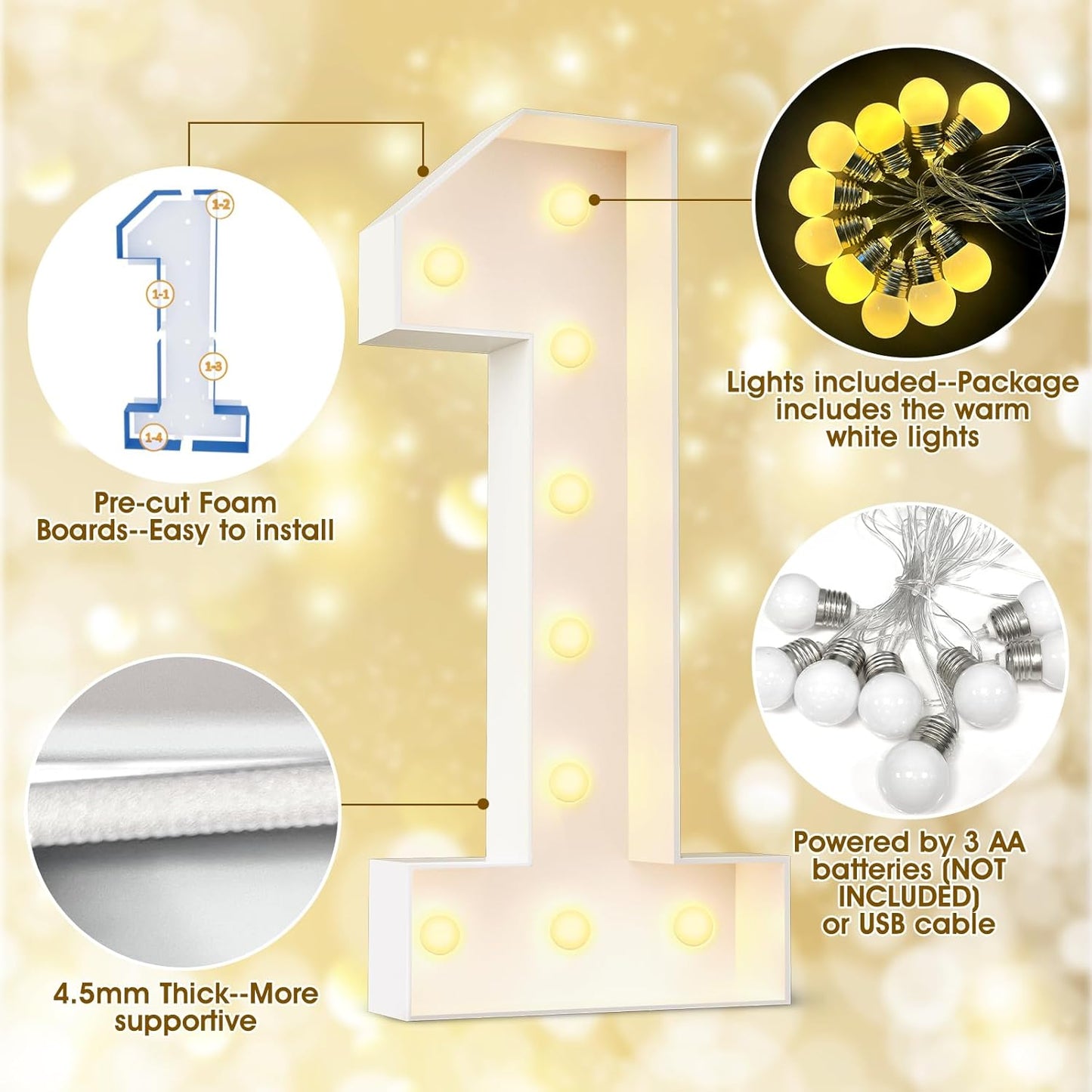 Ledido 4FT Marquee Light Up Letters Large Light Up Letters for Party Decoration, Marquee Letter for Birthday Graduation Baby Shower Wedding, Pre-cut Foam Board Assembly Required Letter W