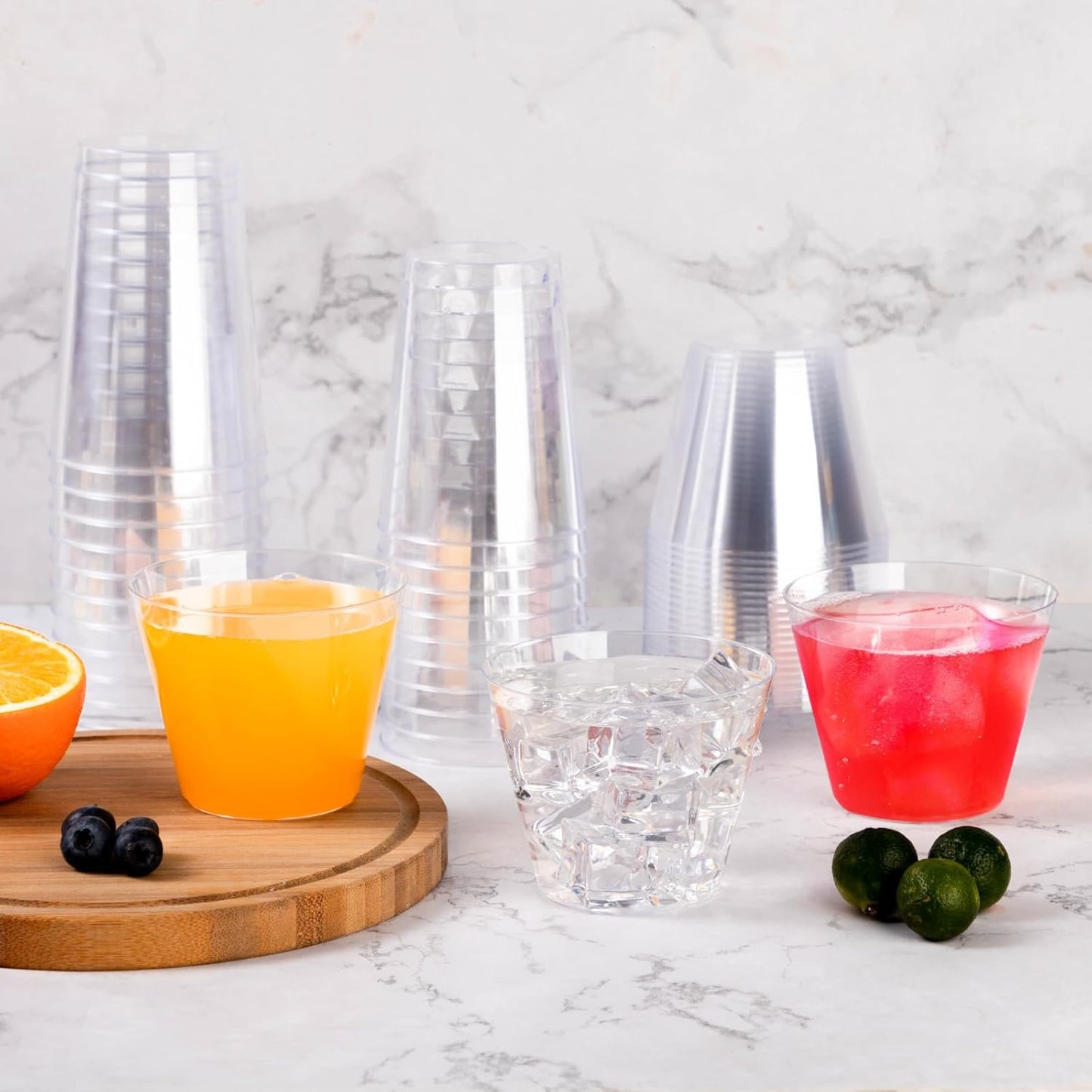 Goodluck 100PCS 9oz Clear Plastic Cups for Party, Disposable Clear Cups, Plastic Cocktail Glasses for Wedding Thanksgiving, Christmas, and