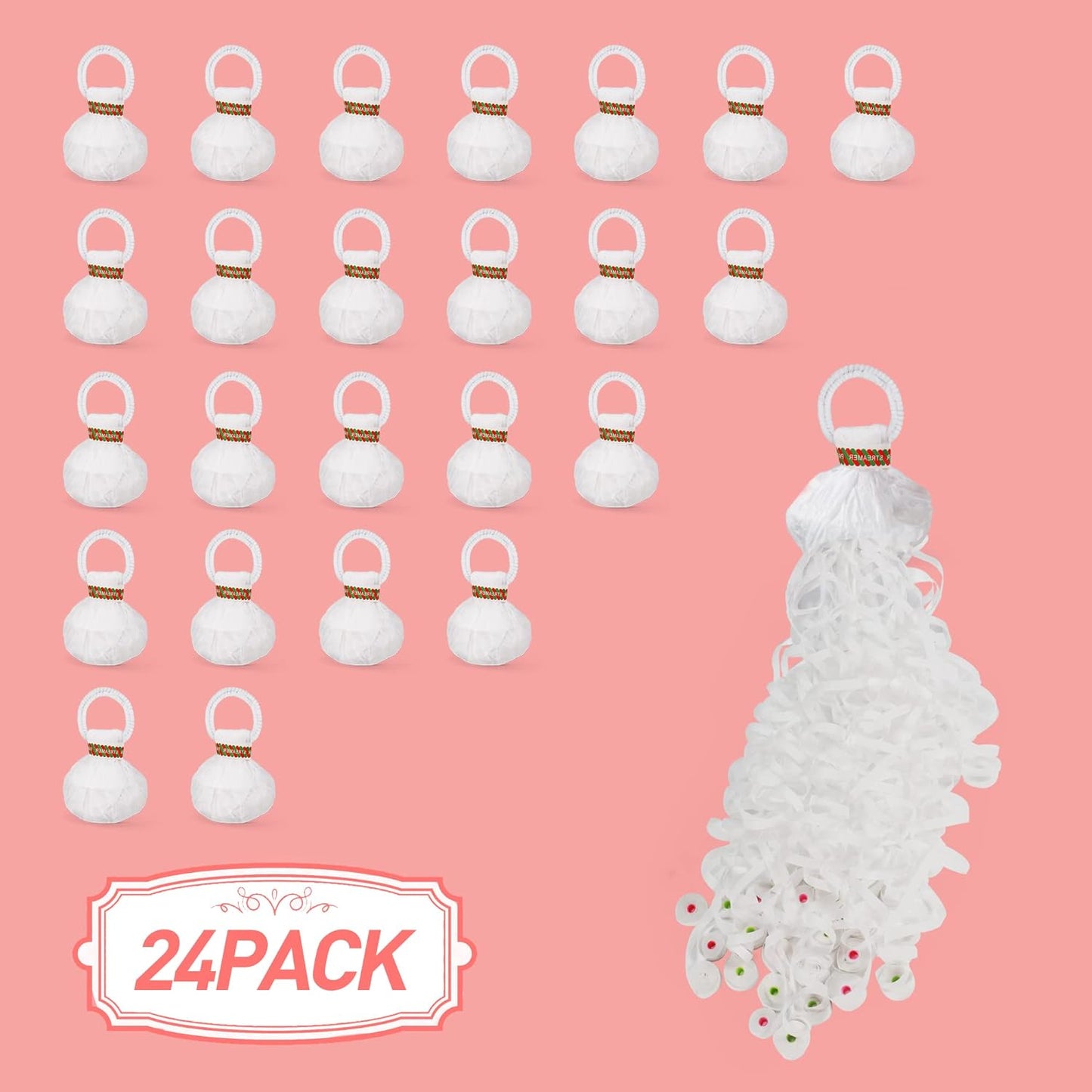 No Mess Streamers 24Pack,Poppers Party Favors,Hand Throw Streamers for Birthday,Wedding exit,Celebrations,Send Off idea,Graduation,Retirement Party