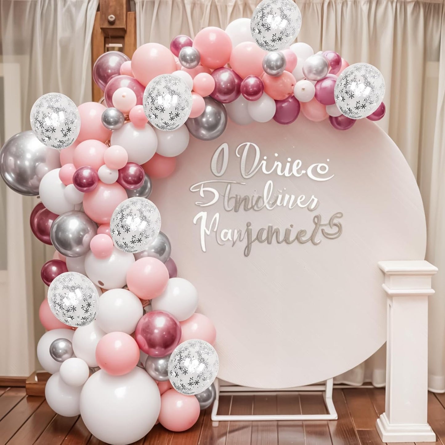 Winter Wonderland Balloons, 60PCS Pink White Snowflakes for Ice Wonderland Christmas Baby Shower Princess Theme Birthday Party Decorations Supplies