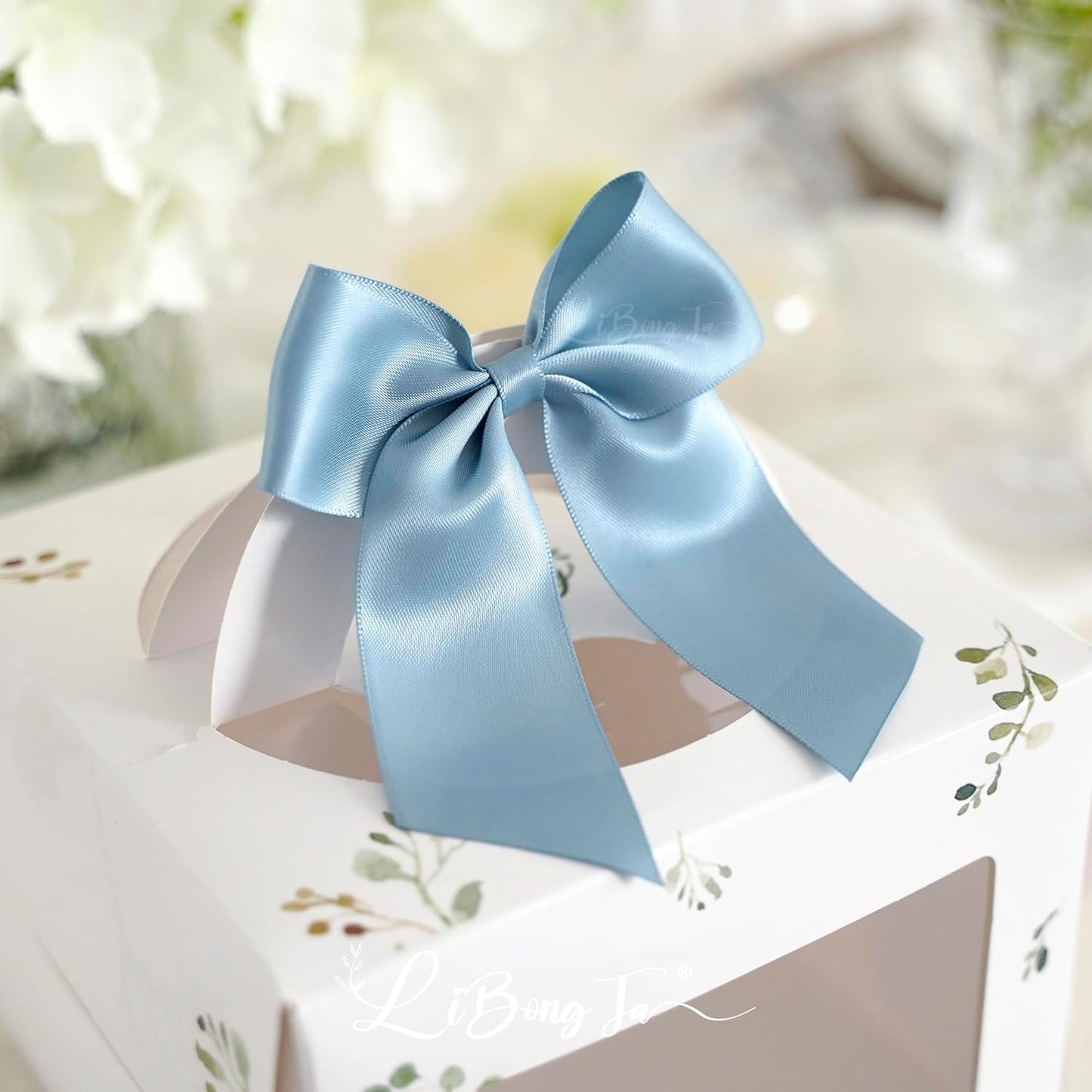 4.5" Satin Ribbon Dusty Blue Bows for Gift Wrapping, Twist Tie Bows, Cute Bows for Crafts, Party Favors, Premade Bows Pre-Tied Decorative Bows for Flower Bouquets Candy Apple Bows-24 Counts