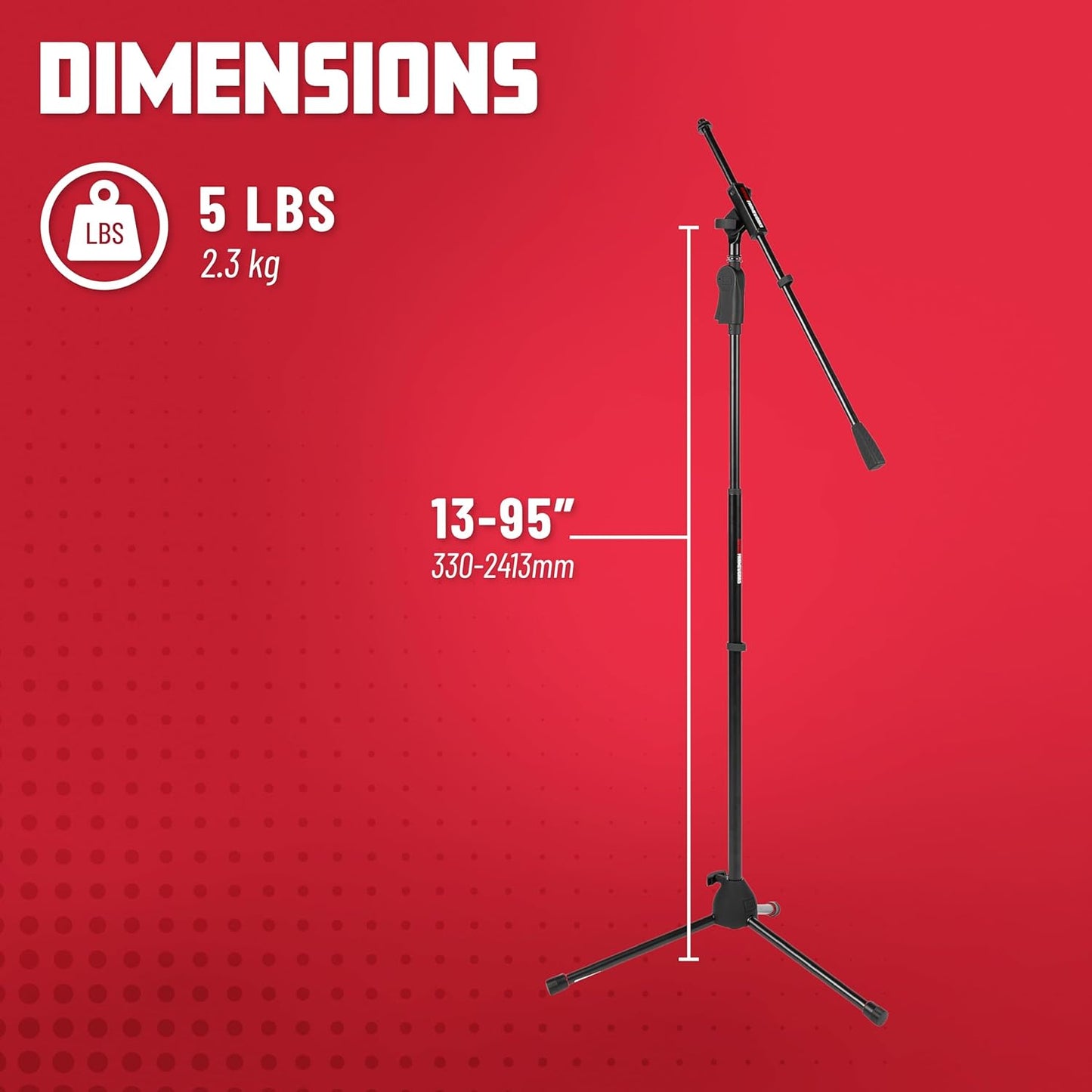 Gator Frameworks Deluxe Tripod Microphone Stand with Clutch Height Adjustment and Single Section Boom Arm (GFW-MIC-2110)