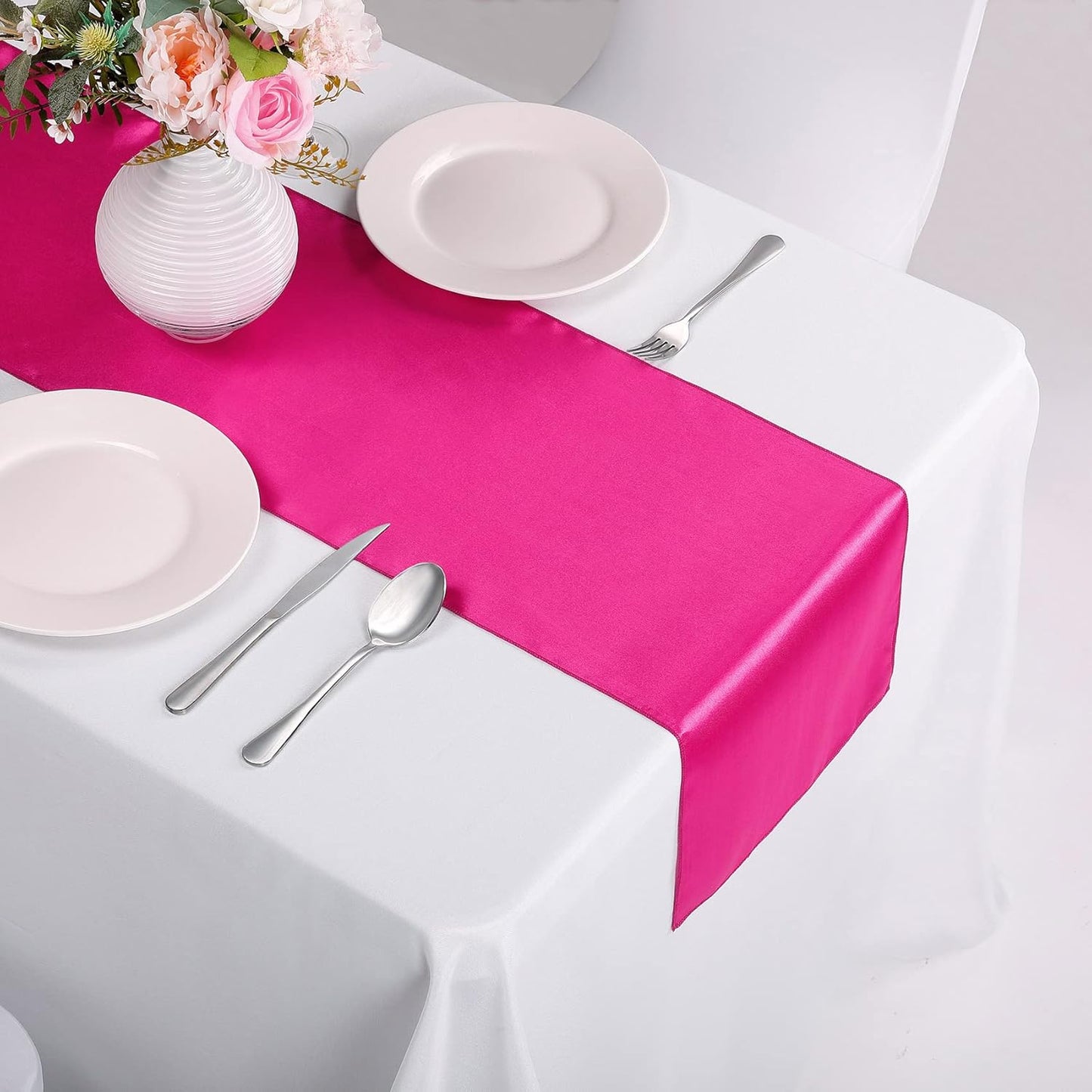 15-Pack Satin Table Runner Fuchsia 12 x 108 inches Long, Table Runners for Wedding, Birthday Parties, Banquets Decorations(15 Pack, 12x108 Inch, Fuchsia)