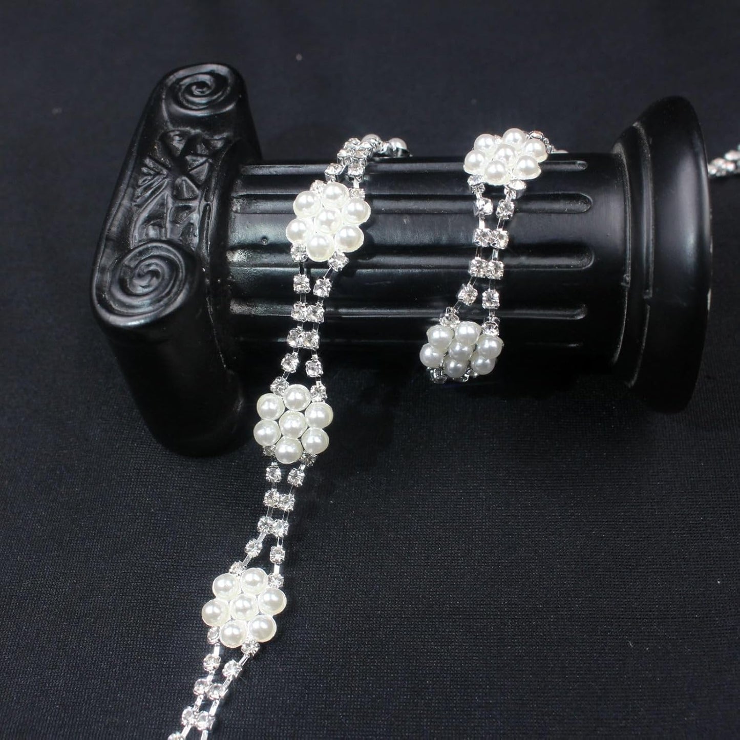 PEARLY JUN 1 Yard Pearl Rhinestone Trim Chain Silver Crystal Fringe Diamond Applique Ribbon String Tassel Strip for Sewing Wedding Dress Crafting Crafts Flower Embellishments