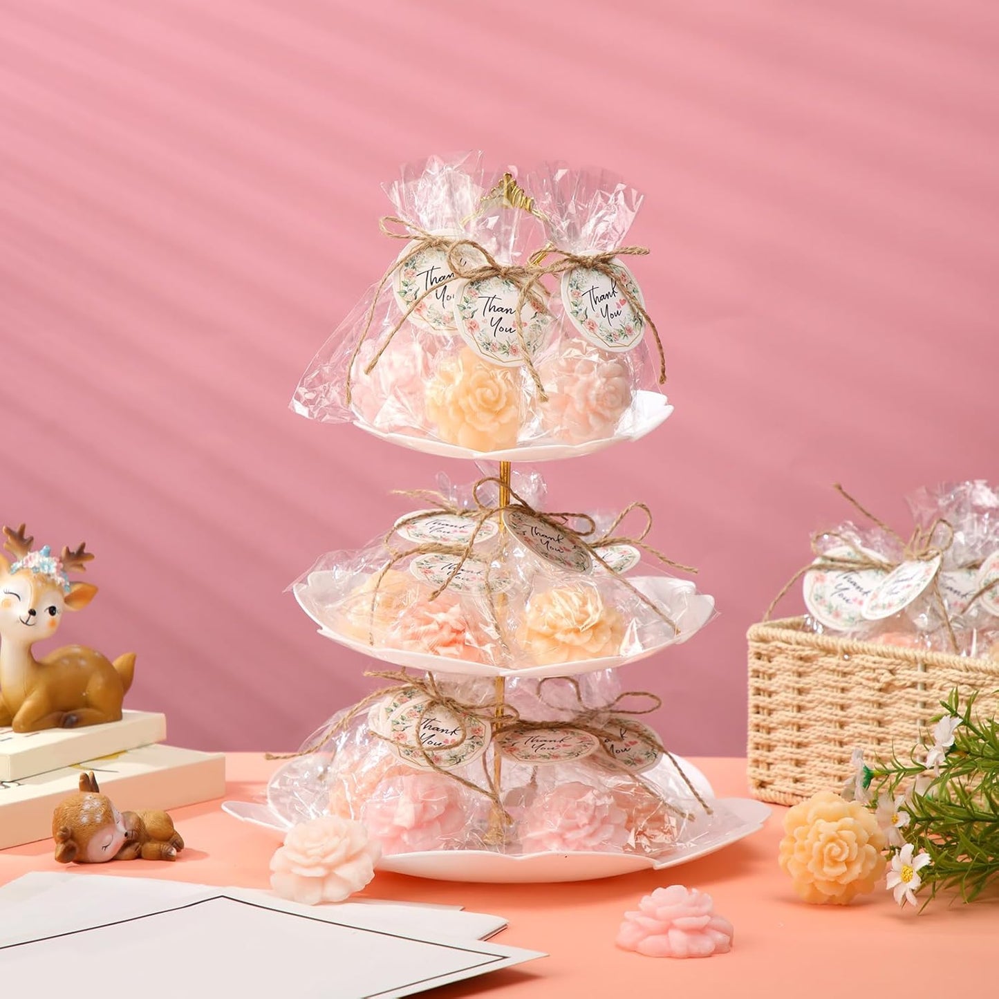 Demissle 20 Set Flower Mini Soaps for Guests Rose Soap Baby Shower Soap Favors with Thank You Tags for Wedding Bridal Guest Gift Party Favor(Light Pink)