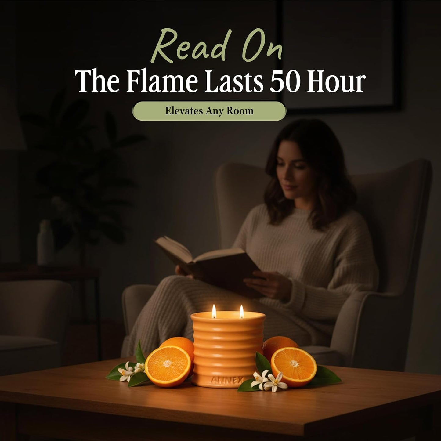 Scented Luxury Candles in Handmade Ceramic Jars, Soy Wax | Orange Blossom โ Orange & Mimosa, Large Candle | Non Toxic, 2 Wicks, Reusable Big Orange Jar | Natural Spring Aromatherapy for Women & Men