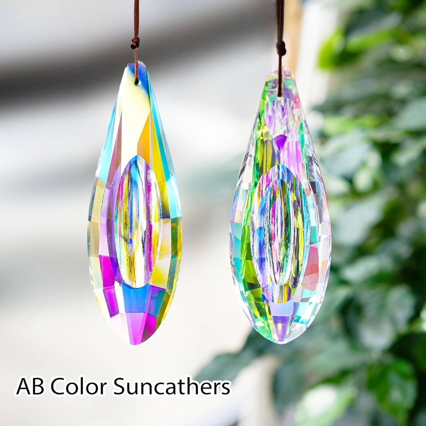 HDCRYSTALGIFTS 2pcs 120mm/5'' Large Crystal Prisms Suncatcher for Window Hanging, AB Crystals Sun Catcher Indoor Window, Rainbow Maker Crystal Stick Prisms for Balcony,Kitchen,Garden Decoration
