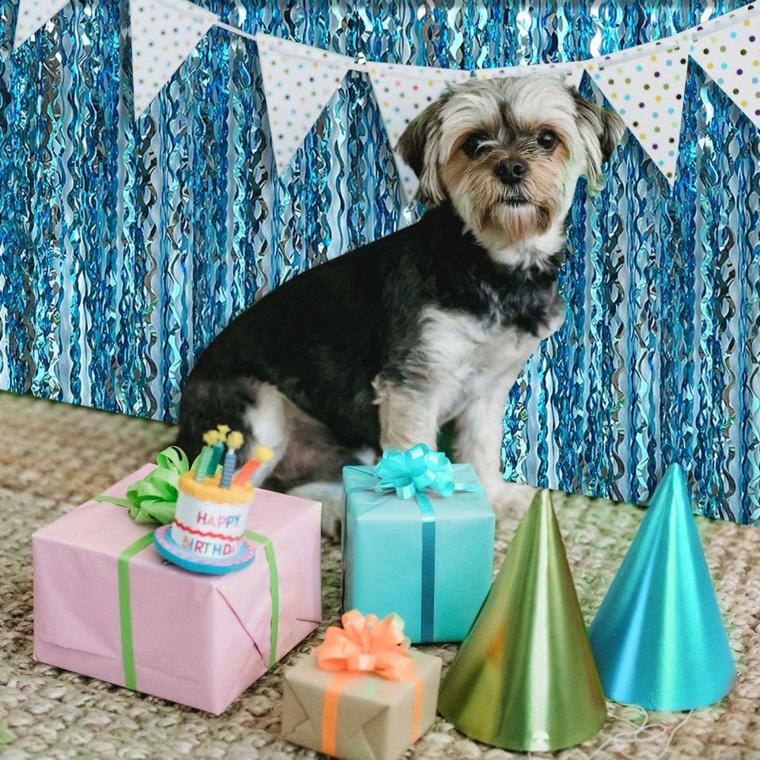 Blue Streamers Photo Backdrop Wave Foil Fringe Curtain Tinsel Backdrop Blue Birthday Parties Favor for Bachelorette, Frozen Birthday Ocean Themed Party Decorations Snow Flakes Decorating