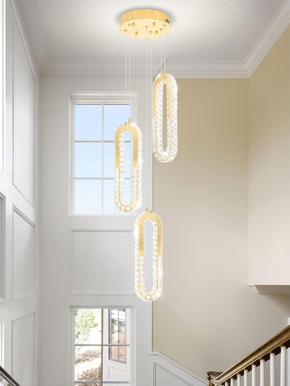 Modern Pendant Light for Kitchen Island Crystal Ring Chandelier Gold LED Pendant Lighting Fixture for Dining Room Kitchen Living Room Foyer Hallway Bedroom