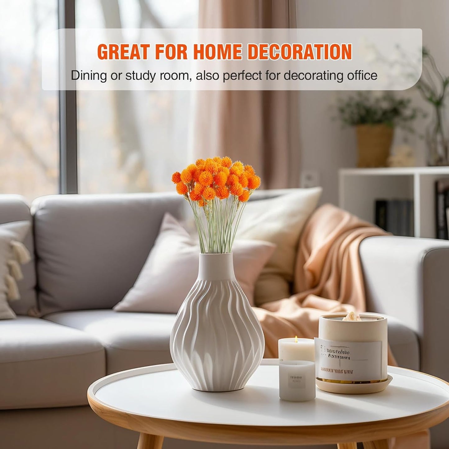 Dried Globe Amaranth Flower with Wheat Straw Natural - 40PCS Bouquet for Vase Home Decor Party DIY Arrangement (Orange)