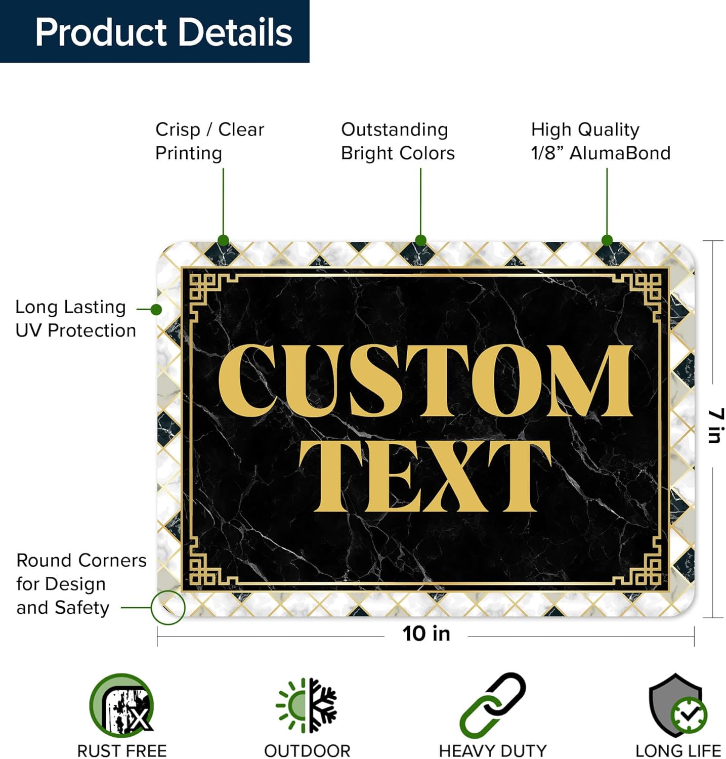 Custom Sign, Custom Street Sign, 11 Font Colors, 13 Font Styles, 4 Hole Options, 22 Sizes, 7x10 Inches, Rust Free DiBound, Fade Resistant, Made in USA by My Sign Center (Marble Tile)