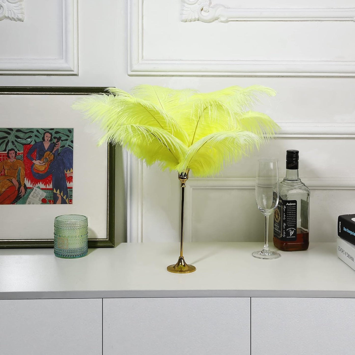 Ballinger Fluorescent Yellow Ostrich Feathers - 12Pcs 12-14inch Large Feathers Bulk for Vase, Party Centerpieces, Mardi Gras Decorations and Home Decor