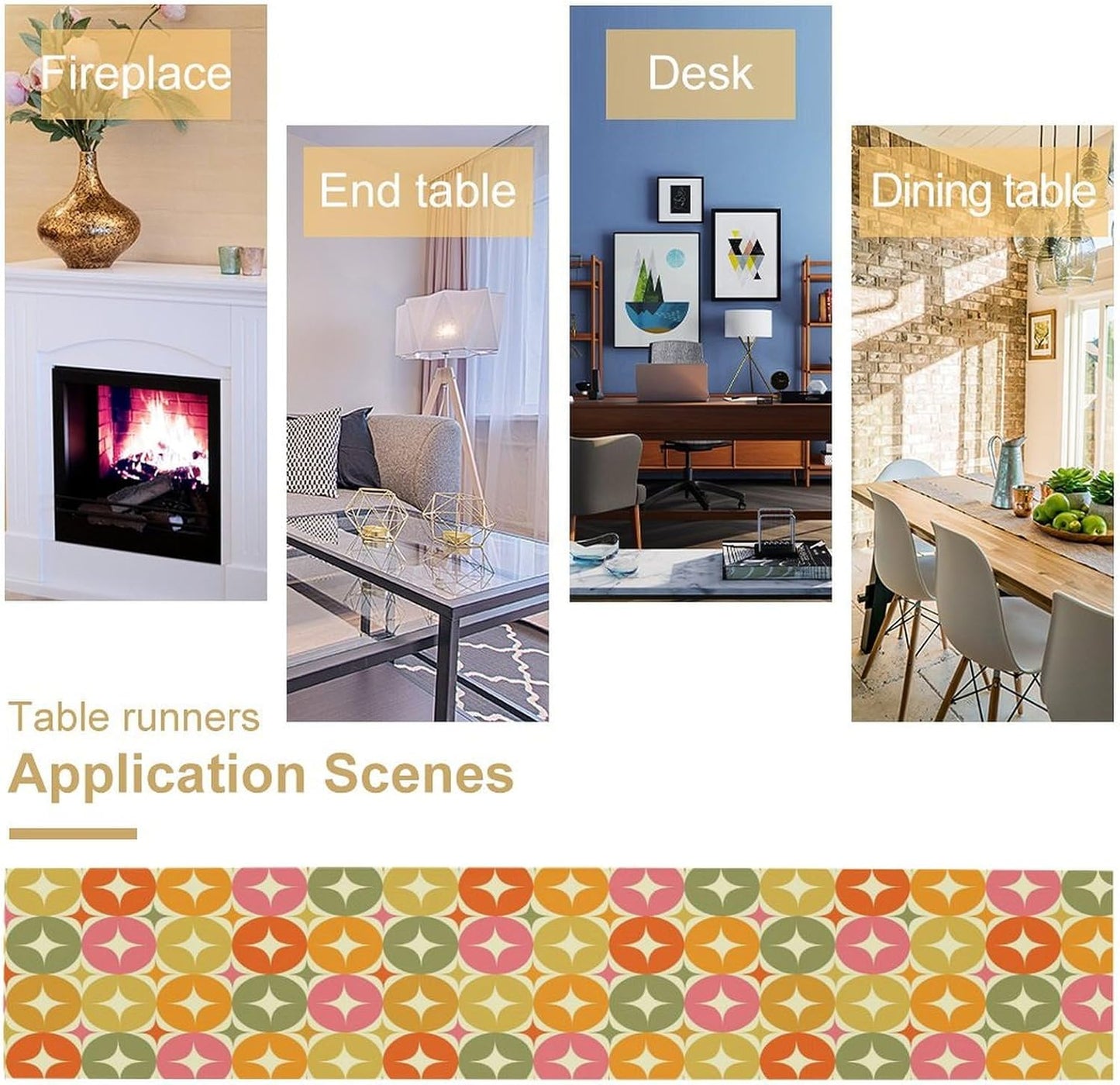 Mid Century Table Runner, Flag Retro Atomic Starburst 1950s Abstract Geometric Space Tabletop Decoration for Home Kitchen Restaurant Table Flag 13x90 Inch