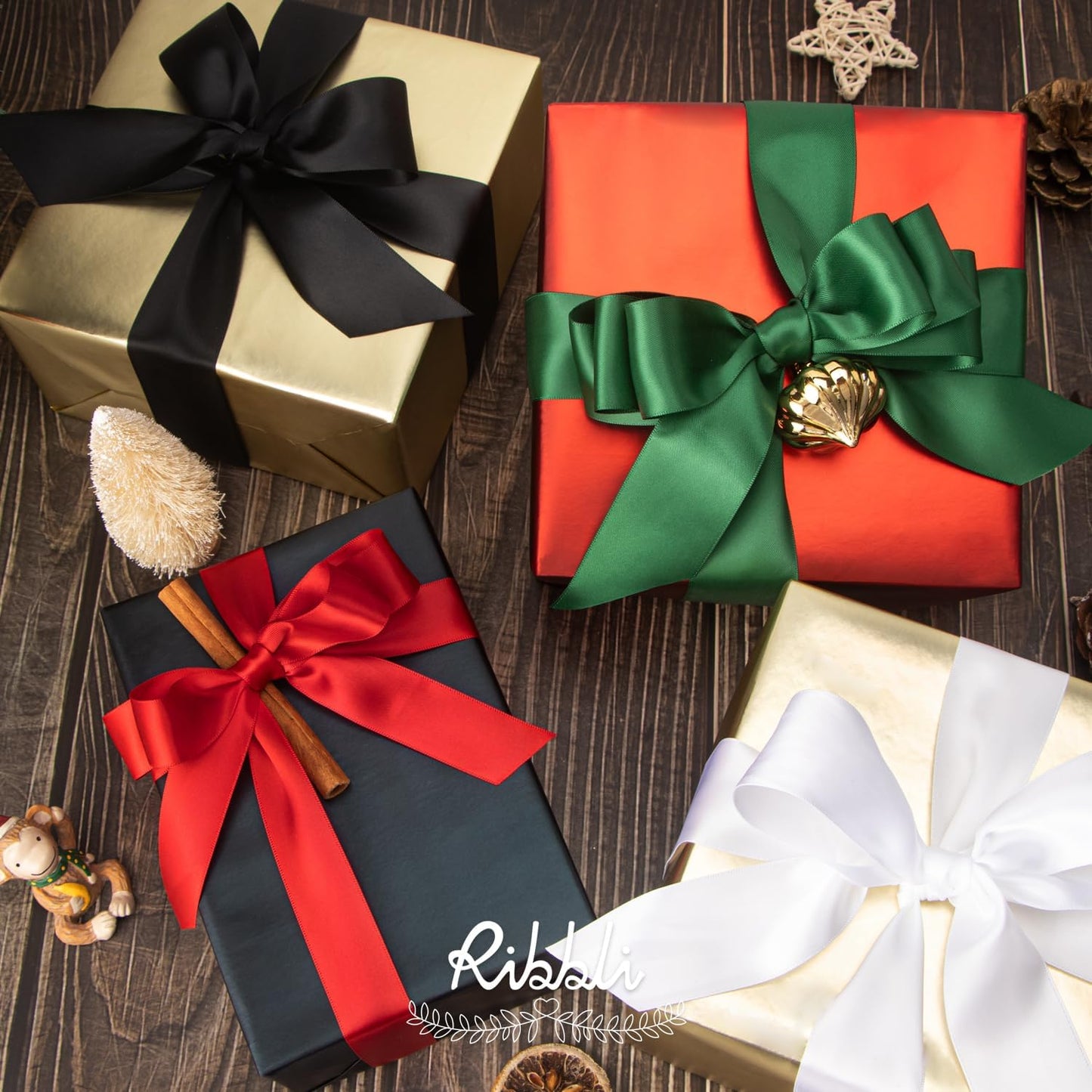 Ribbli Double Faced Black Satin Ribbon,1” x Continuous 25 Yards,Use for Bows Bouquet,Gift Wrapping,Floral Arrangement