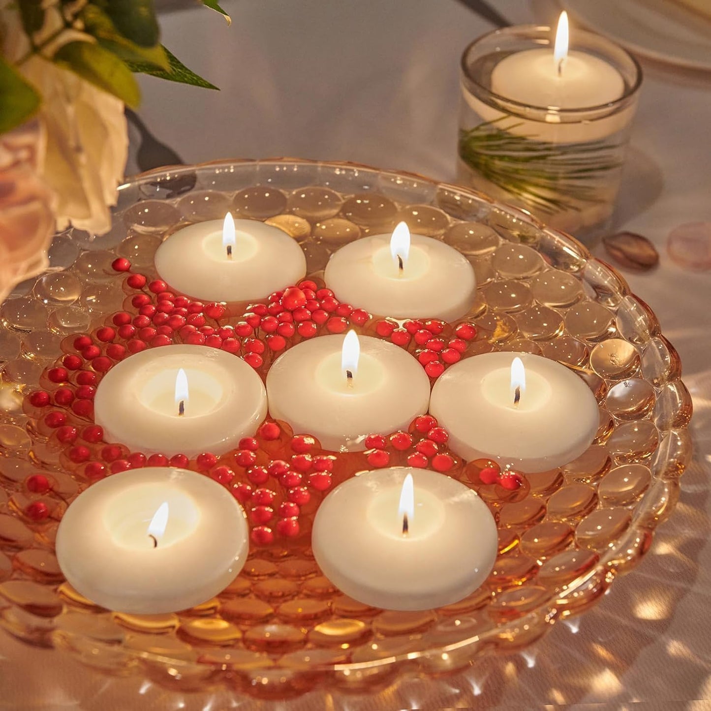 Set of 24, 3-inch Floating Candles, White Smoke-Free and odorless, Burning continuously for 8-9 Hours, Suitable for Valentine's Day, Weddings, Holidays, Home Decoration