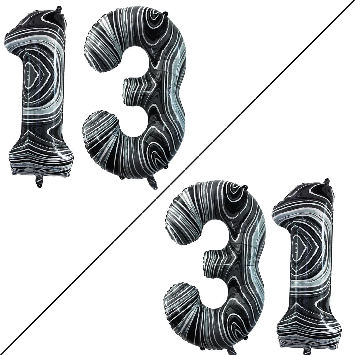 GOER Number 13 Balloons for 13th Birthday Sweet 13 Party Decorations,42 Inch Jumbo Foil Helium 31 Balloons for 31st Birthday Party Decoration (Marble Black)