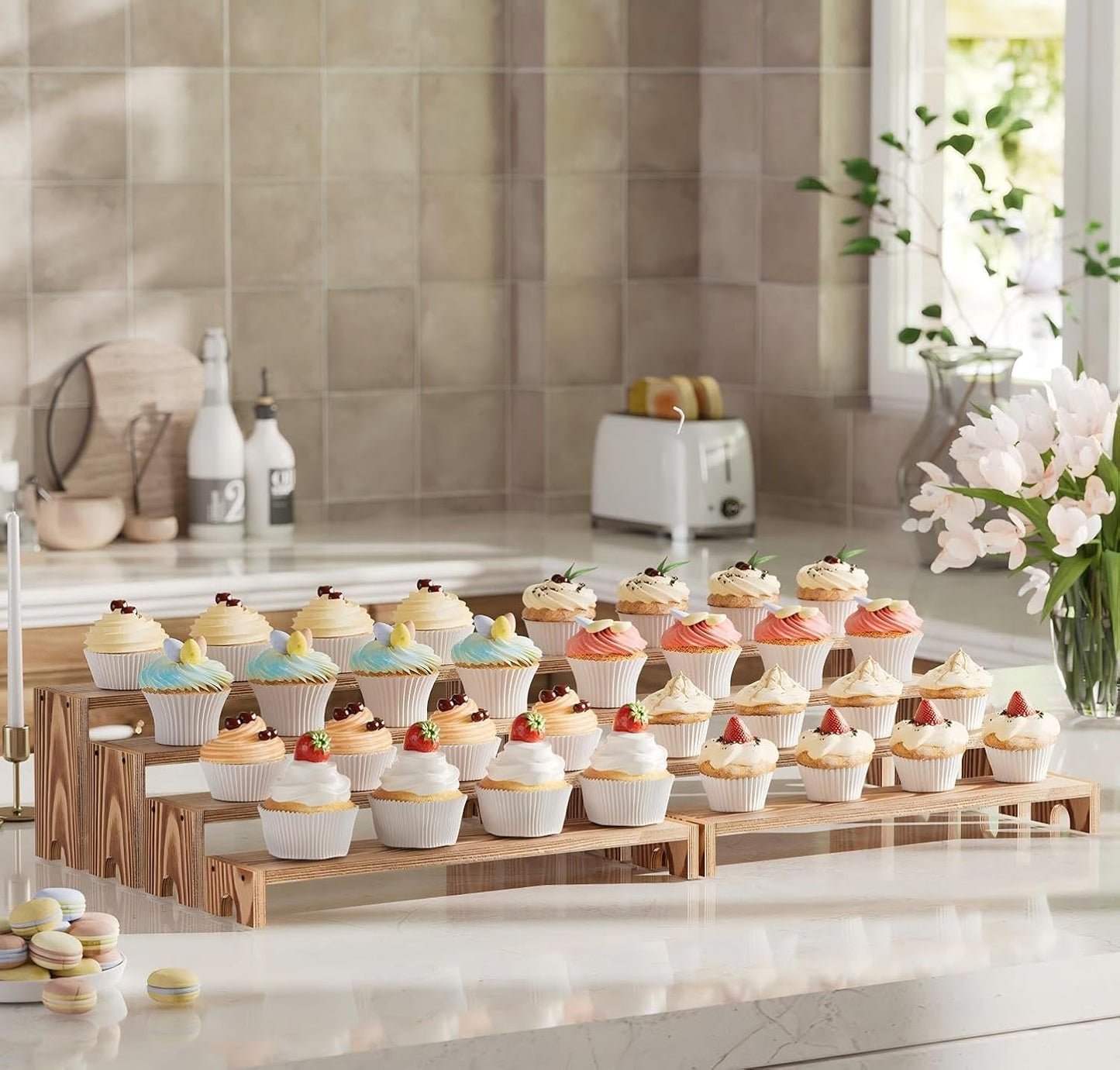 Large Wooden Tiered Riser Display Stands, 14Inch x 16 Pack Perfume Organizer Cologne Stand for Men Women,Tiered Shelf Organizer,Wooden Cupcake Stand Dessert Table Display Set,Display Stands Shelf for Vendor Events