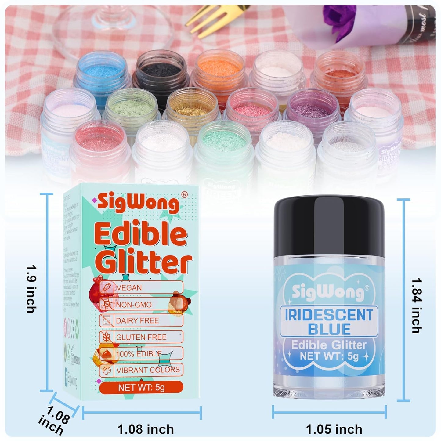 Iridescent Blue Edible Glitter - 5g Food Grade Cake Decorating Shimmering Glitter, Edible Sprinkle Luster Dust for Drinks, Chocolates, Fondant, Strawberries, Cupcakes, Candy, Cookie - Vegan