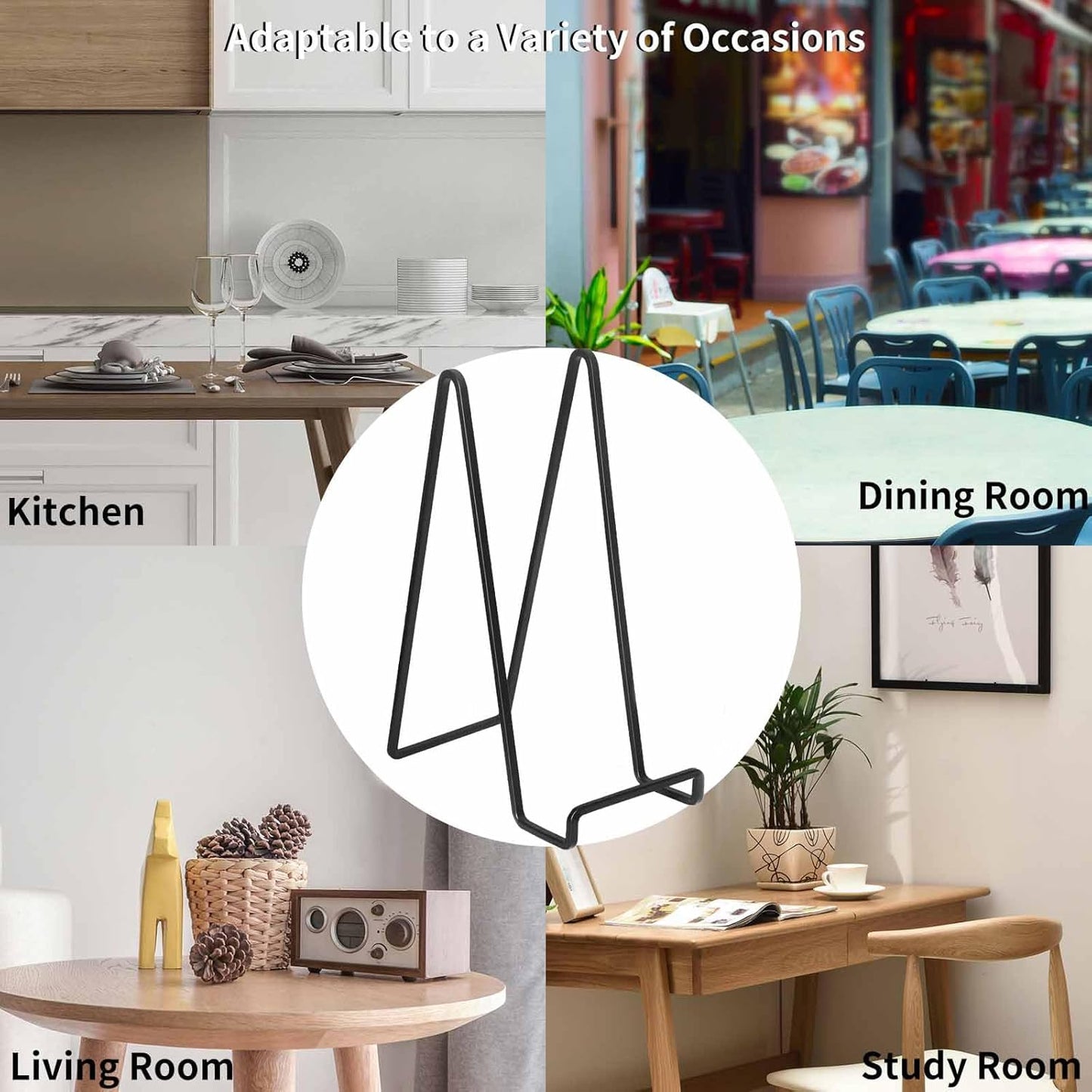 Decolore 4 Pack 10 Inch Large Display Stands Square Plate Holder Display Stand Black Frame Stand Tabletop Easel Stand for Picture, Decorative Plate, Photo Easel and Artistic Work